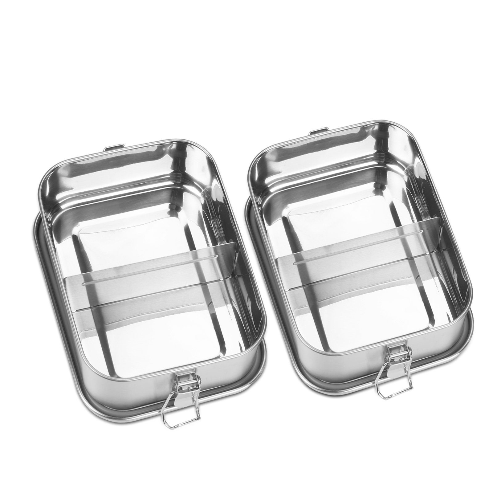 Clanmacy Lunchbox frei Lunchbox (abnehmbar) 1200ml Fächern 800-1400ml BPA Brotdose Edelstahl, Metall Thermobehälter Brotdose Silber