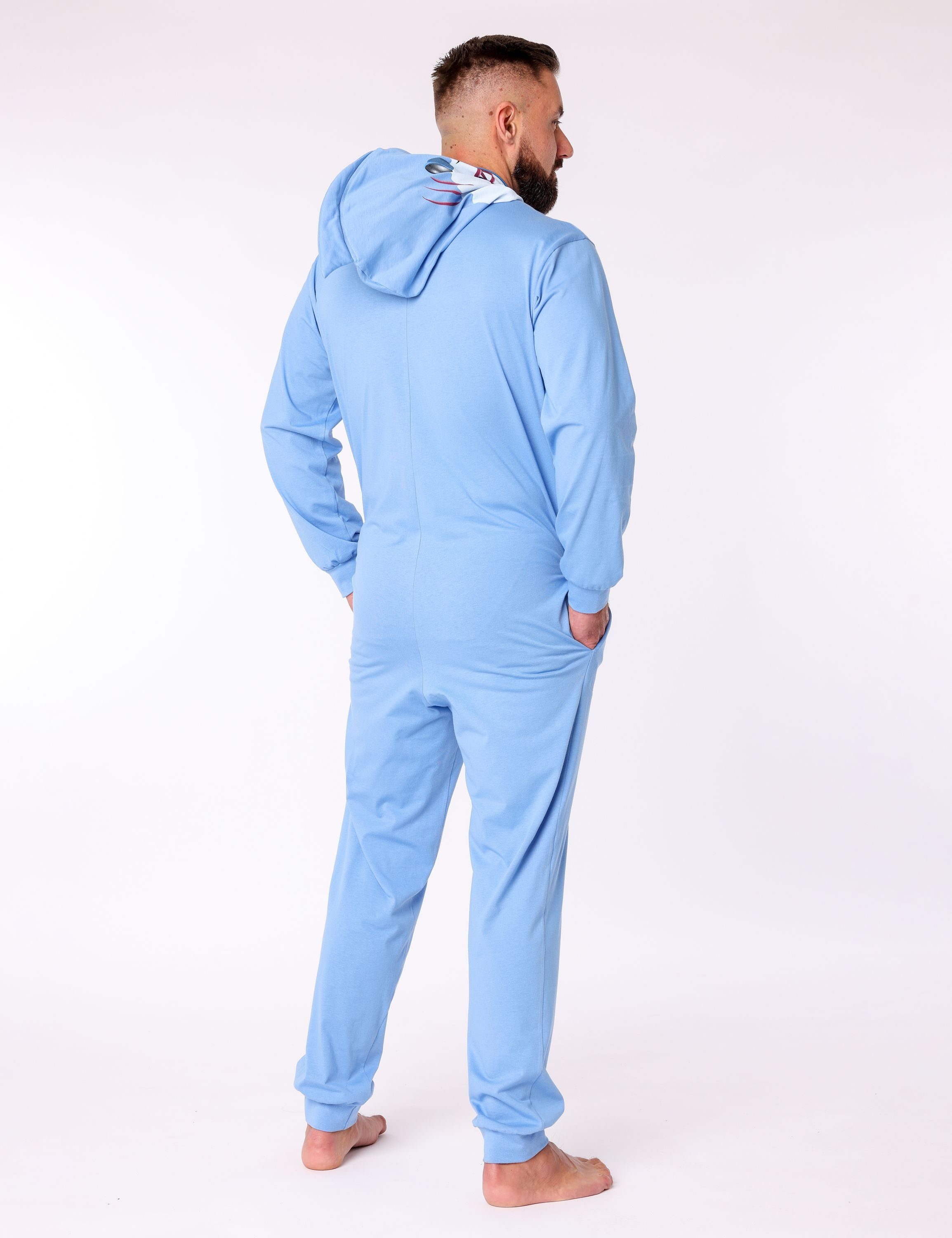 Herren Hai LA40-235 aus Ladeheid Jumpsuit ohne Kapuze mit Baumwolle Blau Schlafanzug Schlafoverall