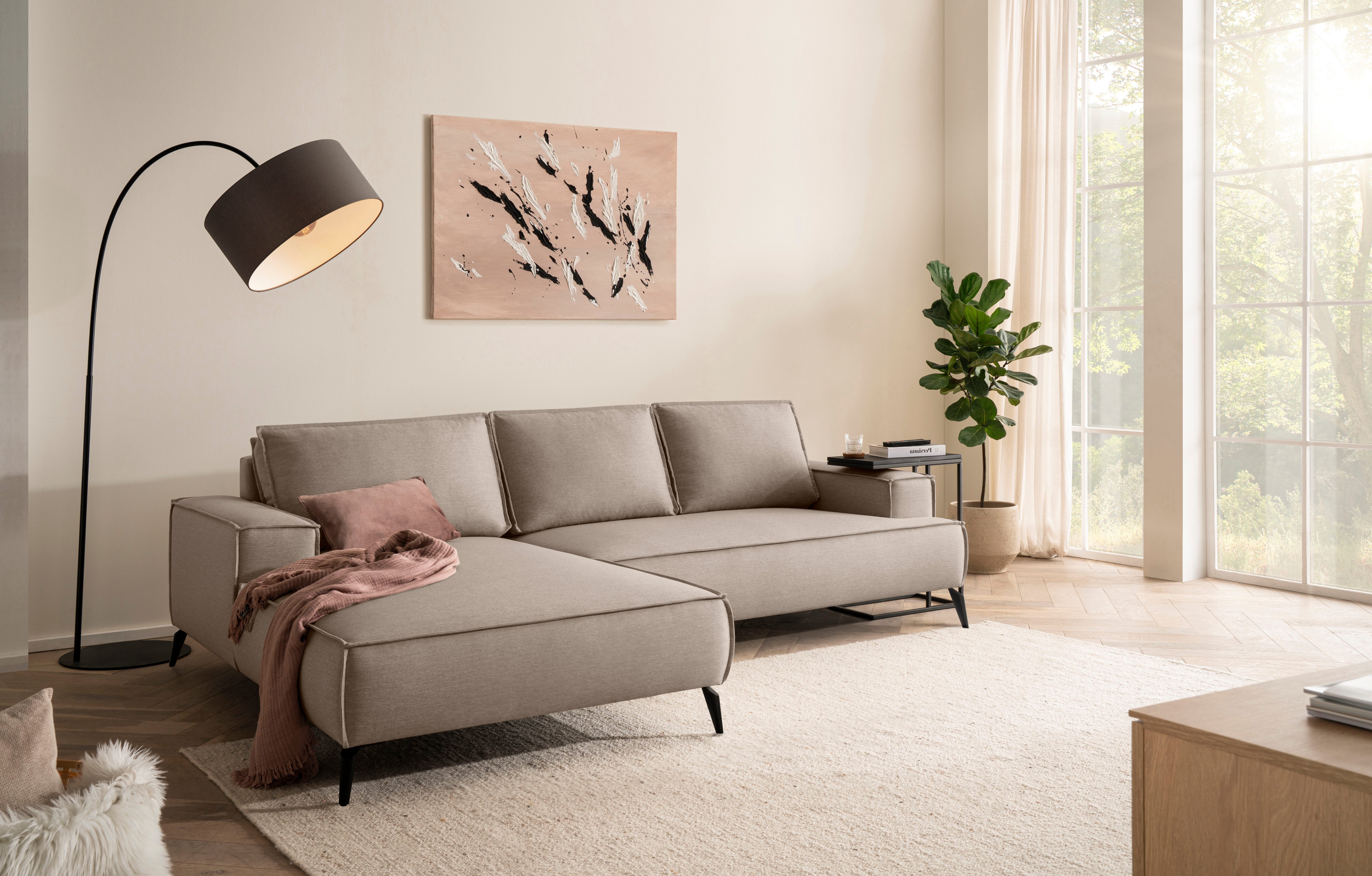 OTTO home Ecksofa TVINNU Leinenoptik, L-Form, Breite 275 cm, wahlweise Recamiere rechts/links, schwarze Füße, bequemer Sitzkomfort