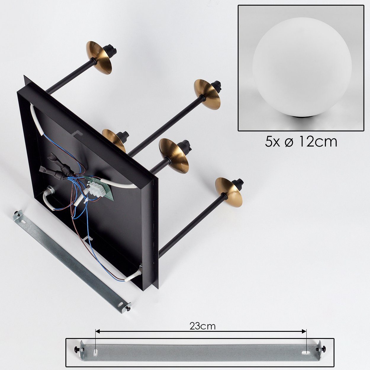 hofstein Deckenleuchte Deckenlampe aus Metall/Glas in Schwarz/Goldfarben/Milchglas, ohne Leuchtmittel, Leuchte im Retro-Design aus Glas, 5 x G9 LED, ohne Leuchtmittel
