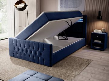 Möbel für Dich Boxspringbett Verona 120 mit Farbauswahl, 120x200cm, LED-Licht und Bettkasten