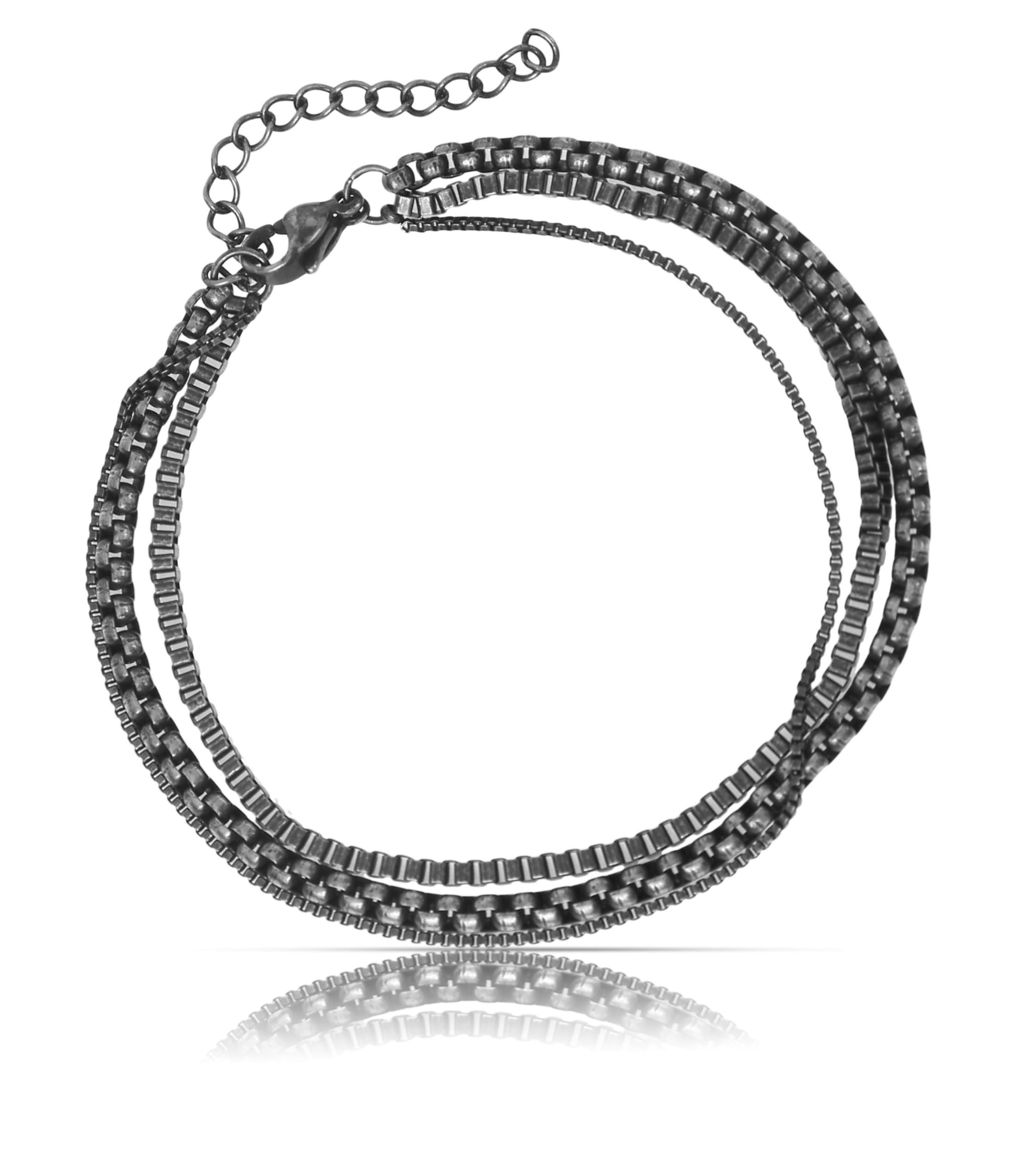 Made by Nami Armkette Mehrreihiges Armband Herren Schwarz Männer Schmuck, Wasserfest 18 cm + 5 cm Länge