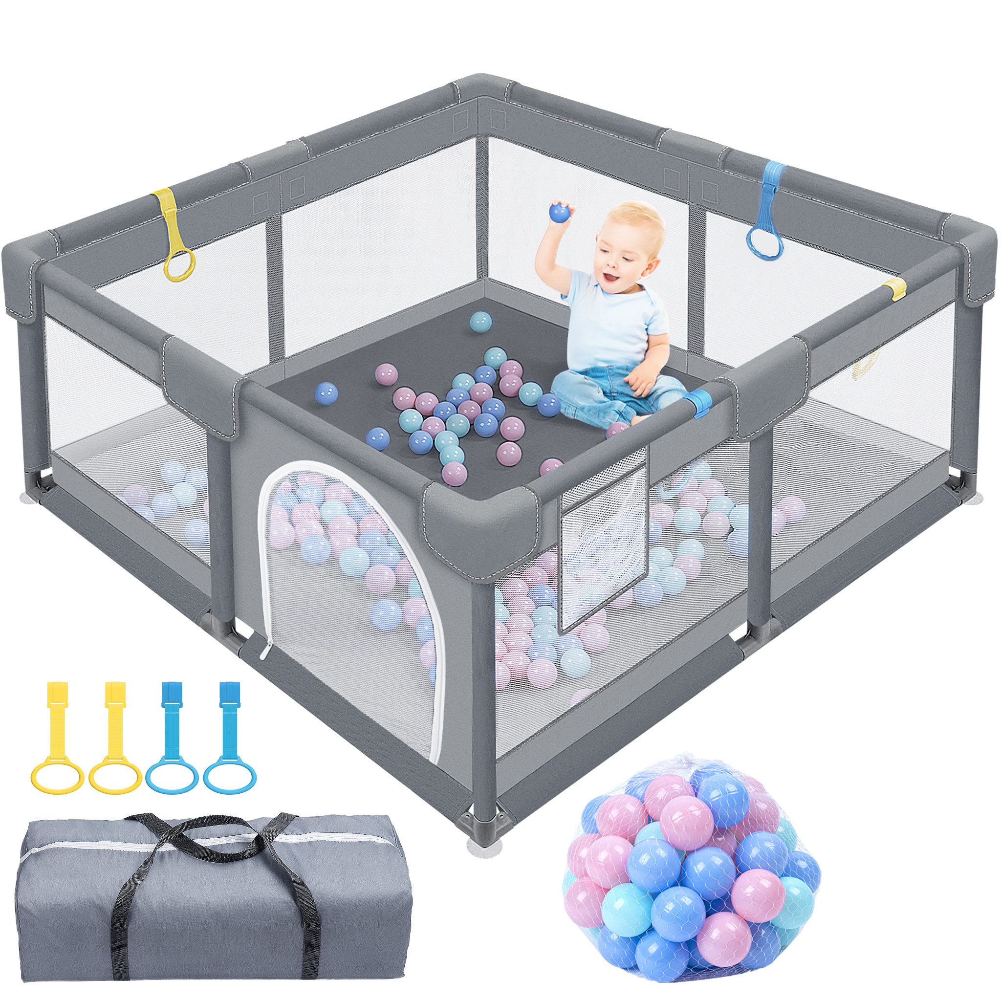 FIVMEN Laufgitter Laufstall Baby Absperrgitter Aktivitätsbereich 130x130x66cm, Tragbarer Kinderzaun Netz Sicherheitsspielplatz für Kinder