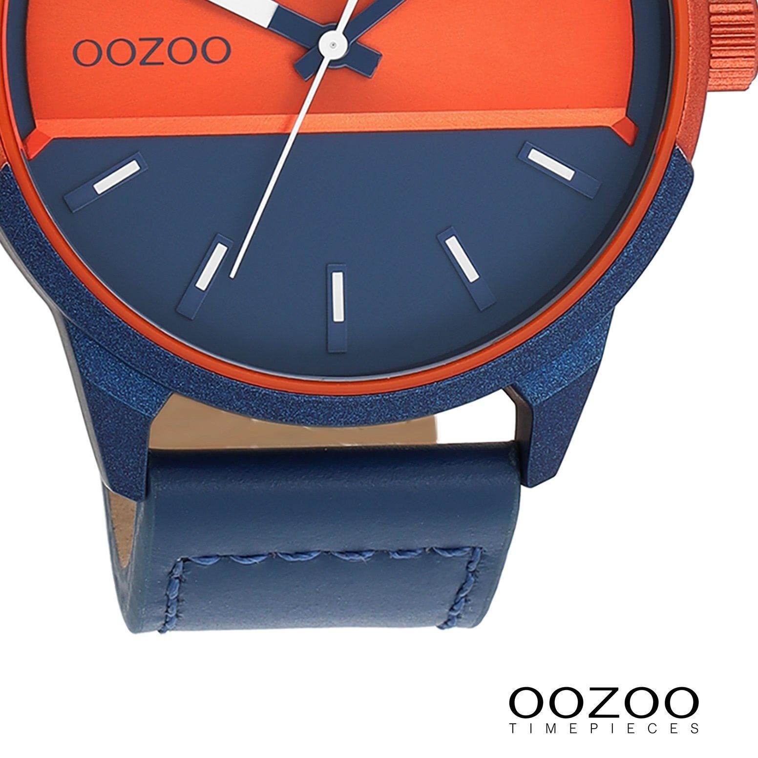 OOZOO Quarzuhr Oozoo Herren Armbanduhr Timepieces Analog, (Analoguhr), Herrenuhr rund, extra groß (ca. 48mm) Lederarmband, Fashion-Style