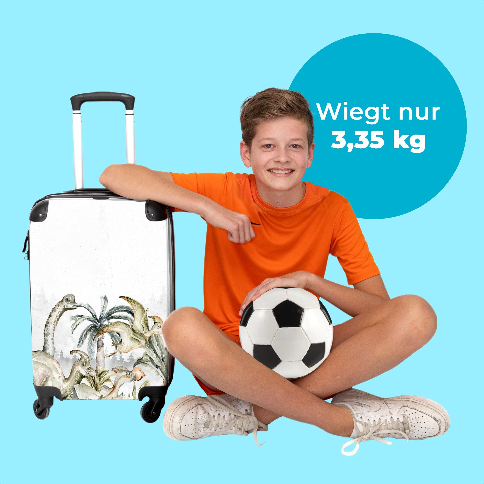 NoBoringSuitcases.com© Koffer 67x43x25cm Dinosaurier - Handgepäck Rollen, Kleine Rollkoffer 4 Natur - Aquarelle - Rollen Reisekoffer 4 Trolley Jungen Kinder - - mit Kinder