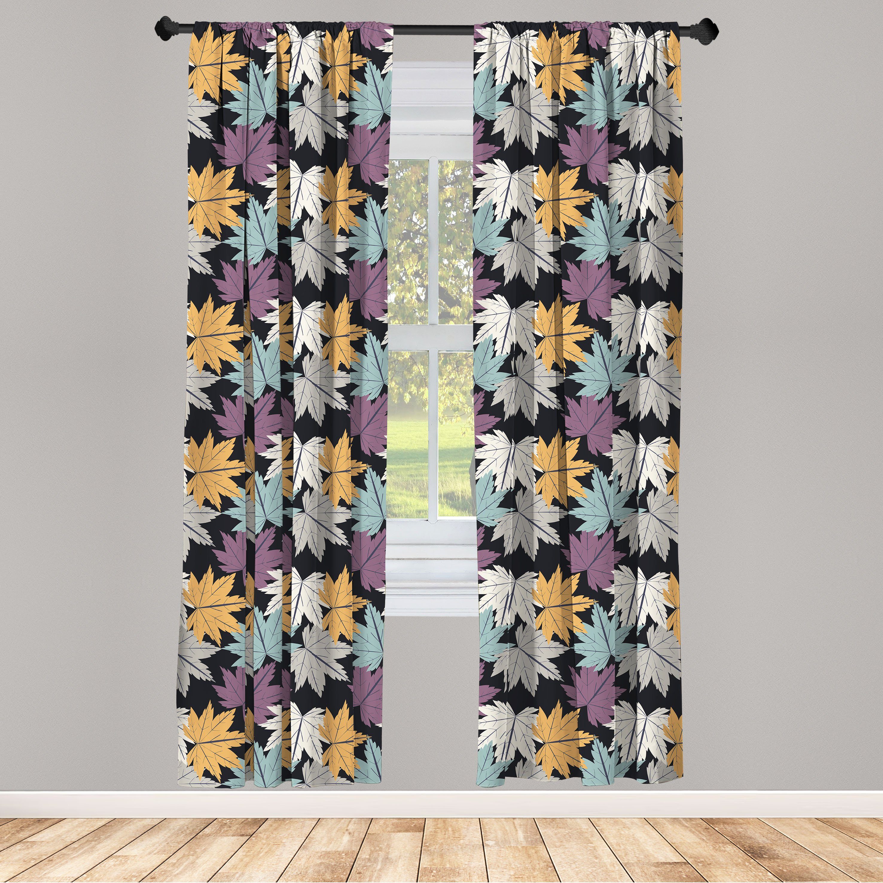 Gardine Vorhang für Wohnzimmer Schlafzimmer Illustration Leafs Dekor, Abakuhaus, Microfaser, Maple Herbst