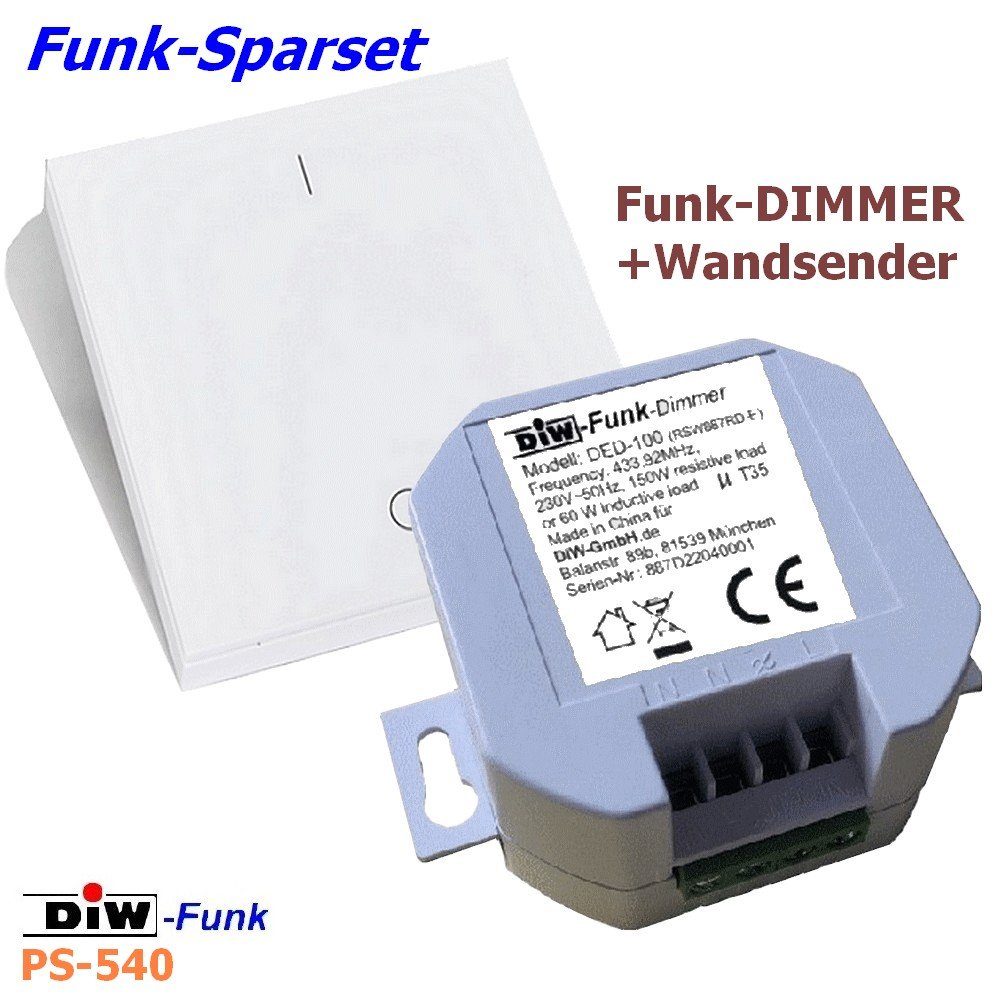 DIW-Funk Licht-Funksteuerung PS-540 DIW-Funk DIMMER-Set 230V-Funkdimmer DED-100, 1 Schaltkontakte, 2-tlg.