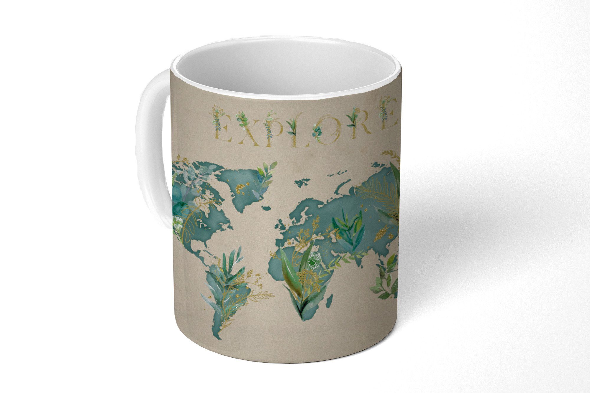 MuchoWow Tasse Weltkarte - Pflanzen - Wasser, Keramik, Kaffeetassen, Teetasse, Becher, Teetasse, Geschenk