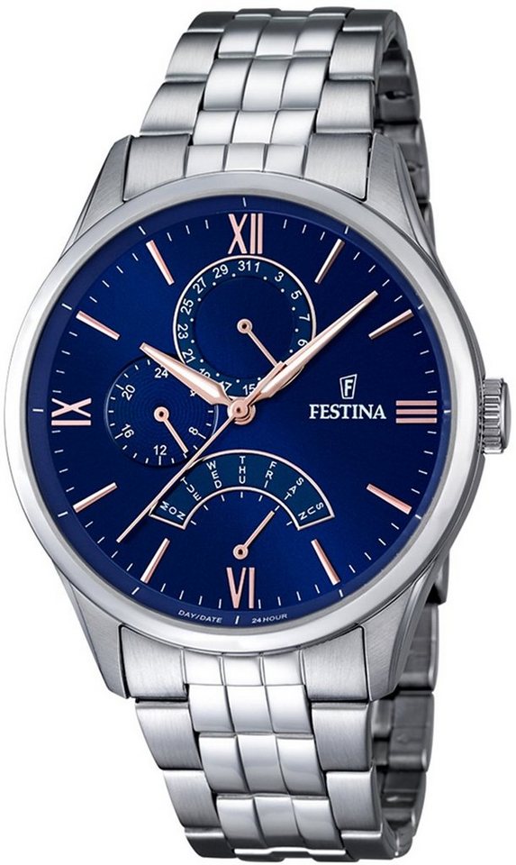 Festina Multifunktionsuhr Festina Herren Uhr F16822/3 Edelstahl, Herren  Armbanduhr rund, Edelstahlarmband silber