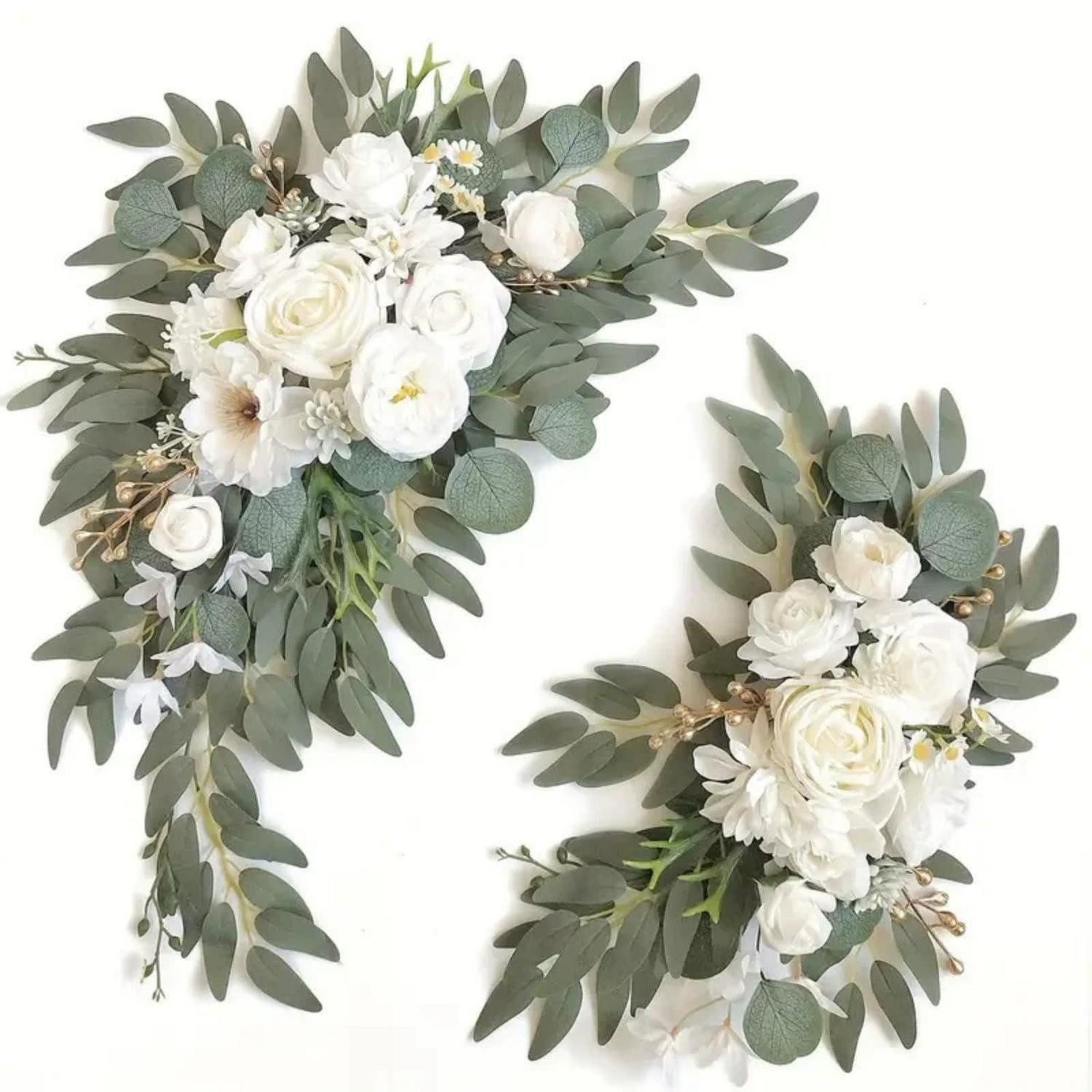 Kunstgirlande Hochzeitsbogen Blumen Set 2 Stück Weiß, LuxusKollektion