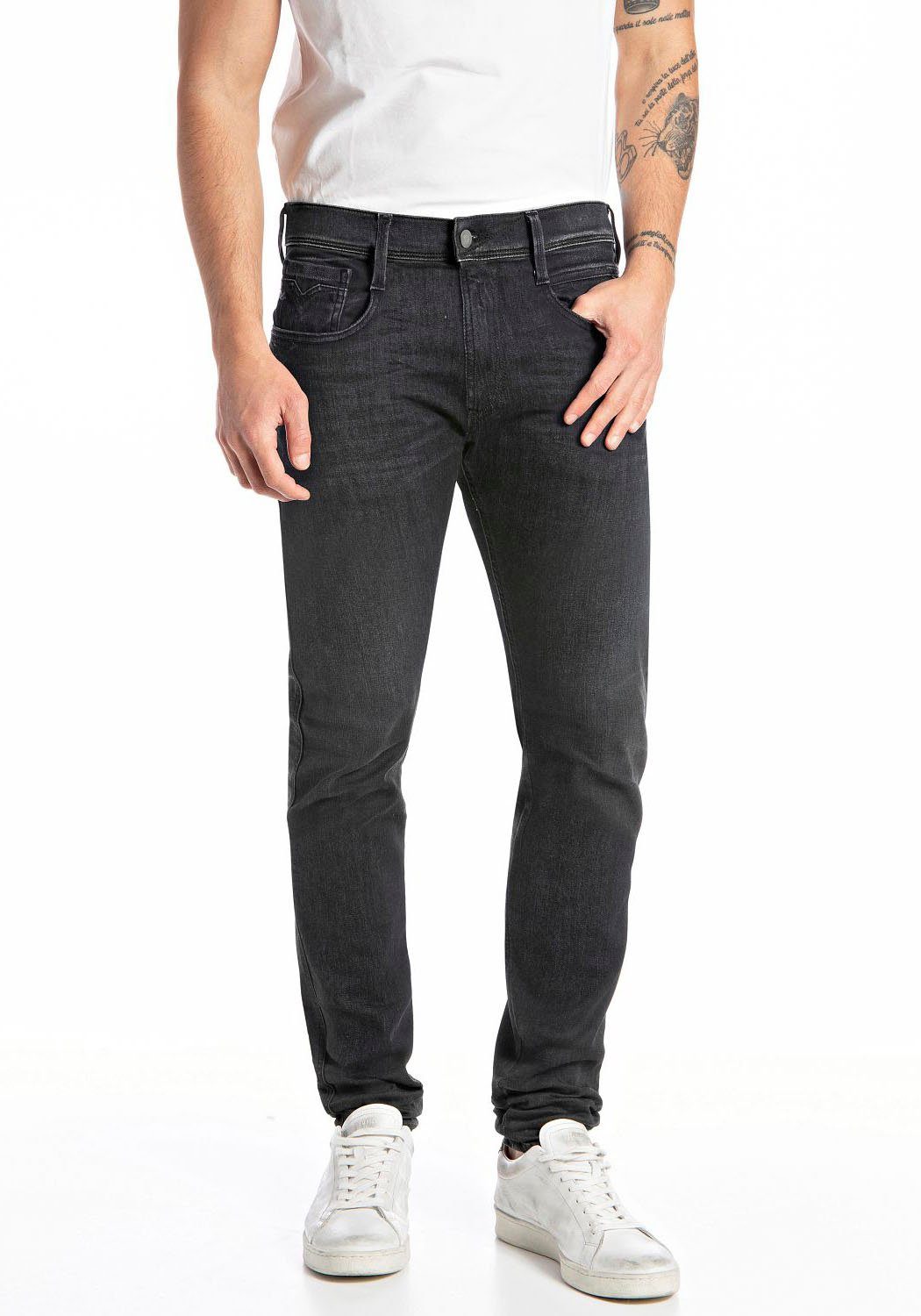 Replay Slim-fit-Jeans Anbass black delavè