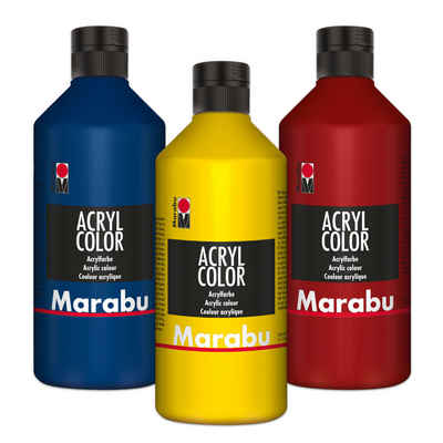 Marabu Acrylfarbe 3x Marabu Acrylfarbe Acryl Color je 500ml Flasche (1x rubinrot 038, 1x