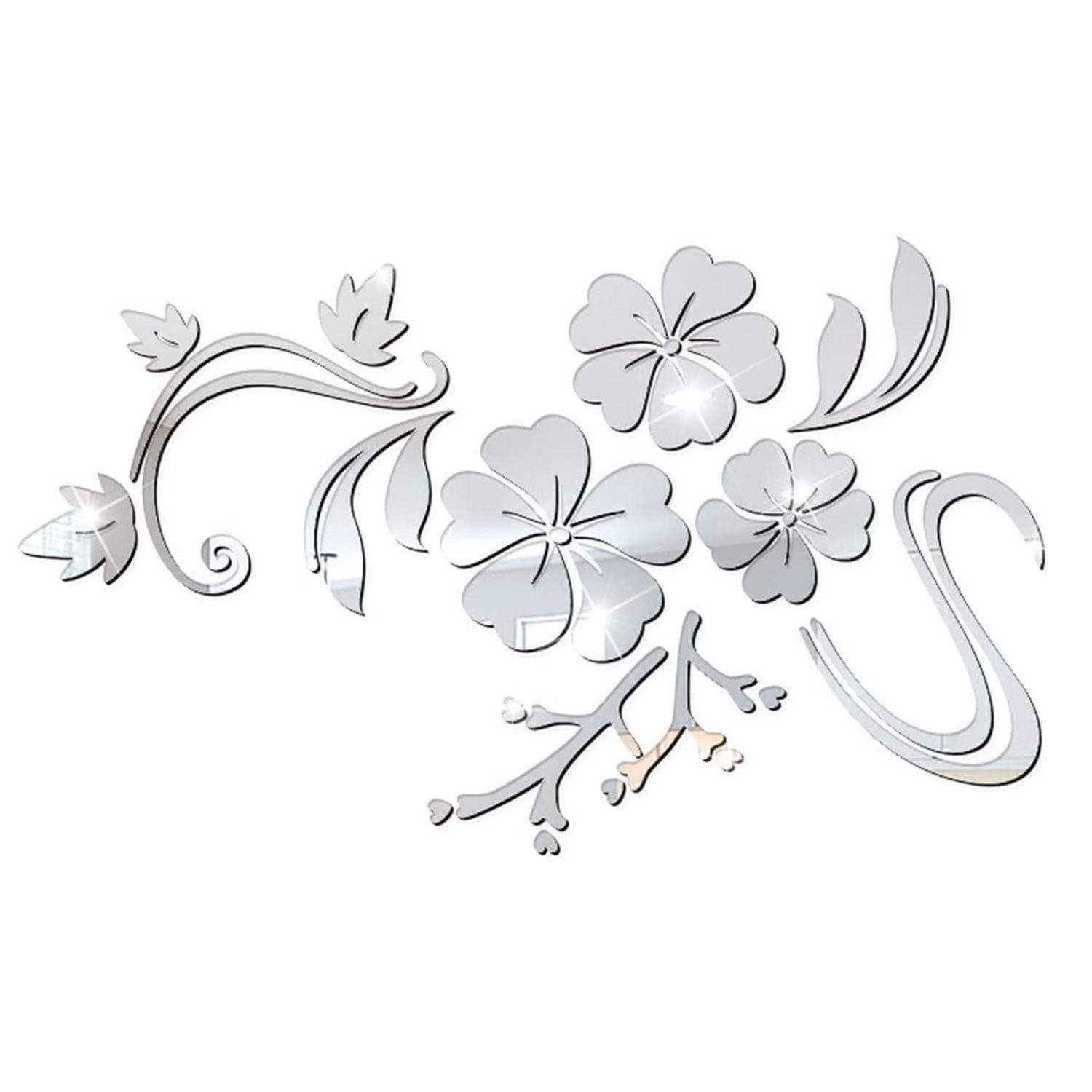 LuxusKollektion 3D-Wandtattoo Spiegelwandaufkleber Blumen Acryl Silber 60x40cm (1 St)