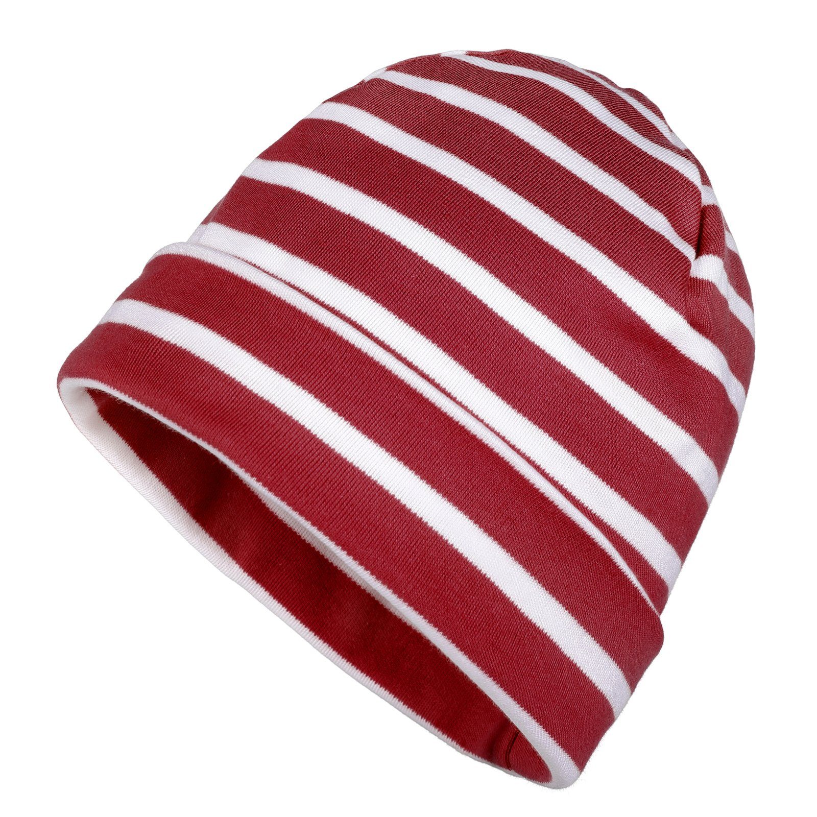 modAS Strickmütze Unisex Mütze Streifen für Kinder & Erwachsene - Ringelmütze Baumwolle (82) rotmelange / weiß | Strickmützen
