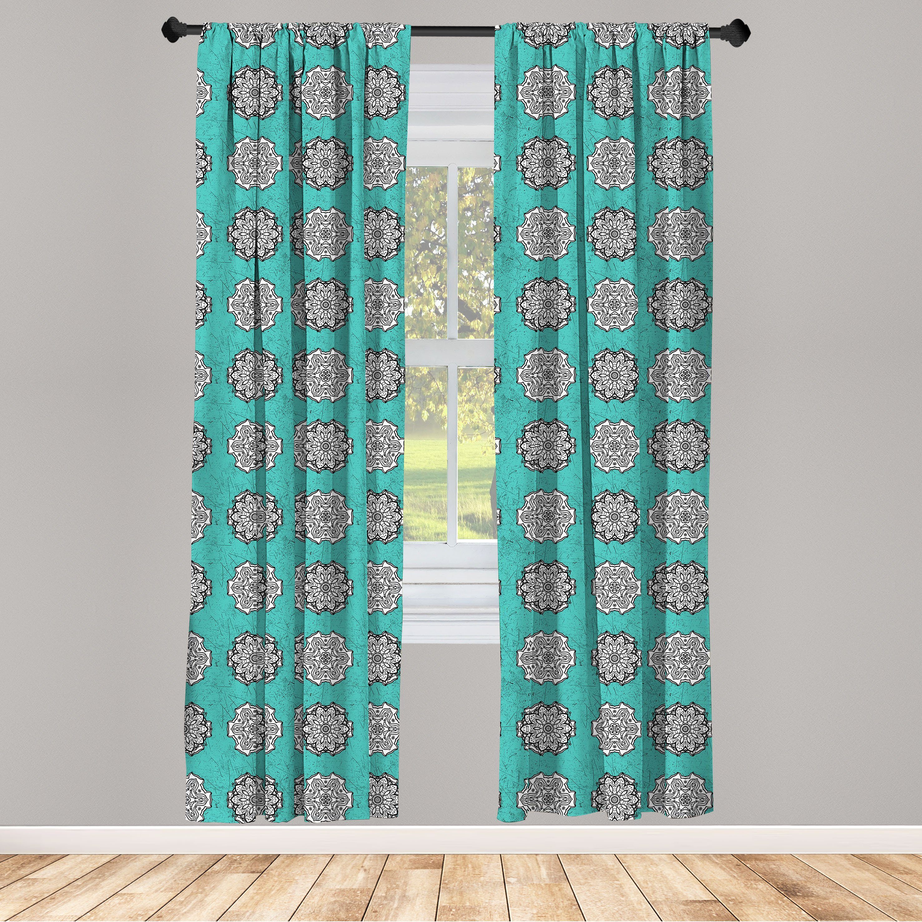 Gardine Vorhang für Wohnzimmer Schlafzimmer Dekor, Abakuhaus, Microfaser, Blauer Mandala Medieval Blume Königs