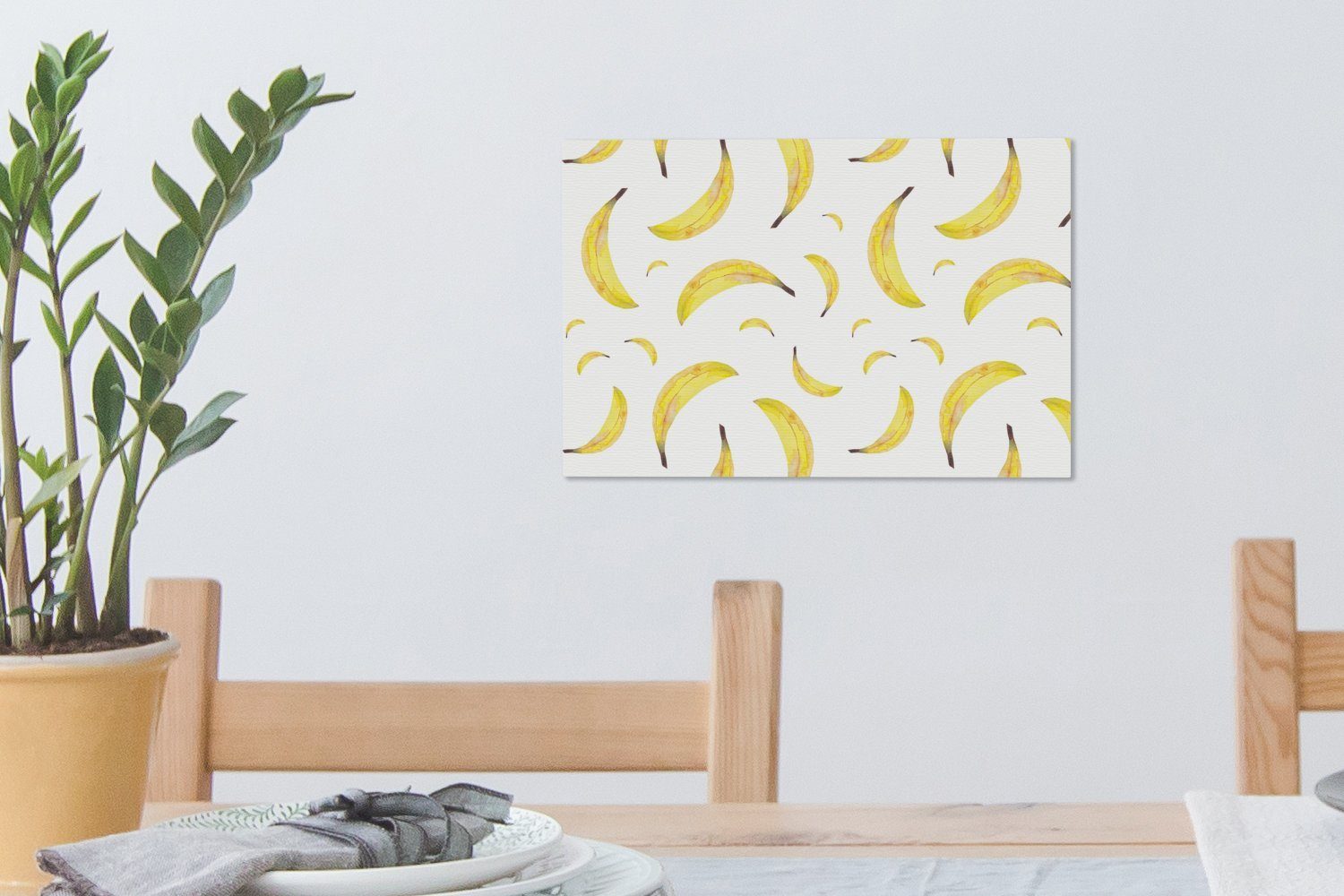 OneMillionCanvasses® Leinwandbild Bananen - Aufhängefertig, Leinwandbilder, Obst Weiß, 30x20 Wanddeko, (1 Wandbild - St), cm
