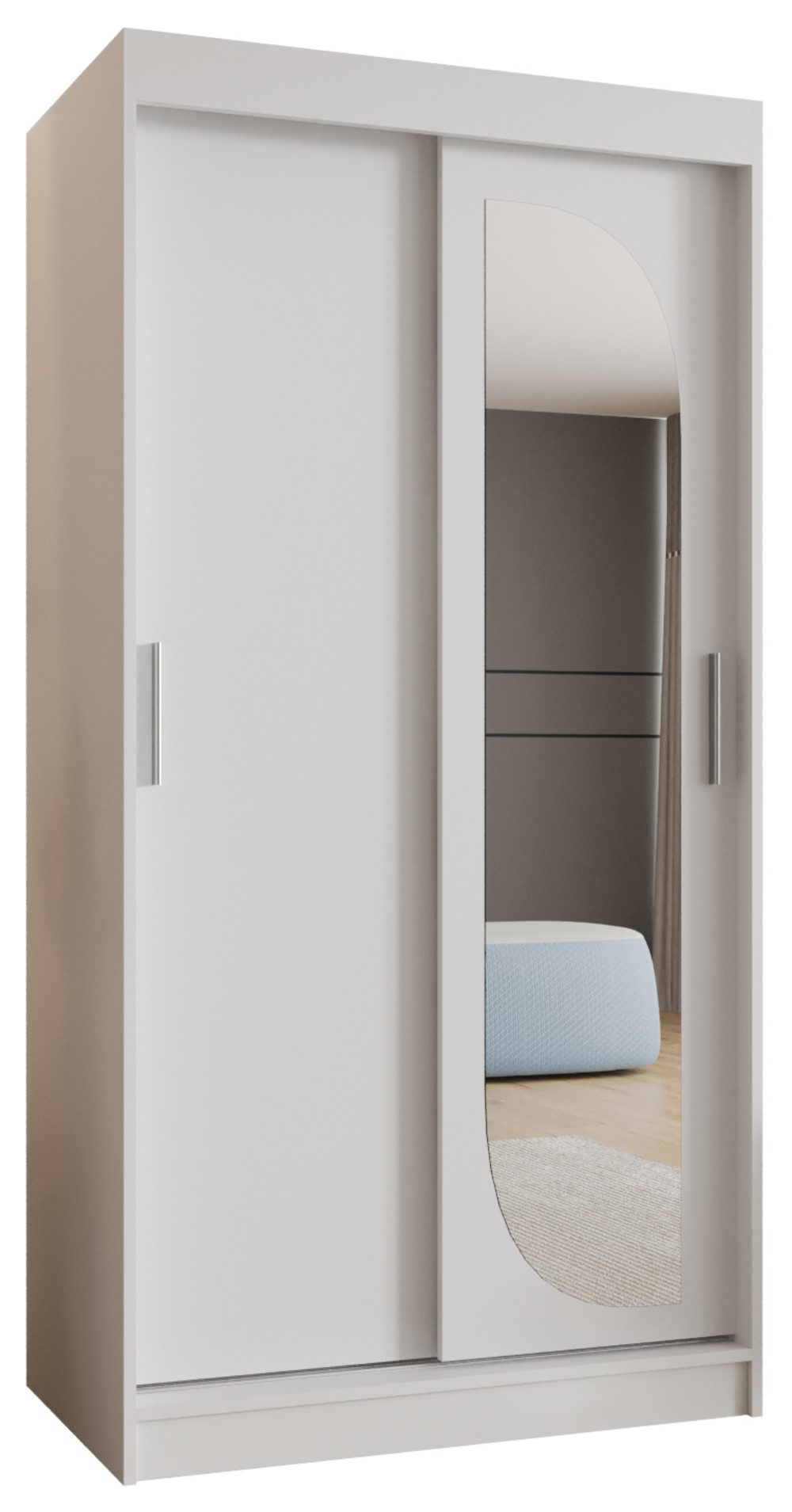 MOEBLO Schwebetürenschrank CYLIO (mit Spiegel – Moderner Kleiderschrank mit Schiebetüren, Metall-Kleiderstangen & BIMAK-System, in mehreren Farben & Größen, Sch – Bild 2 von 5