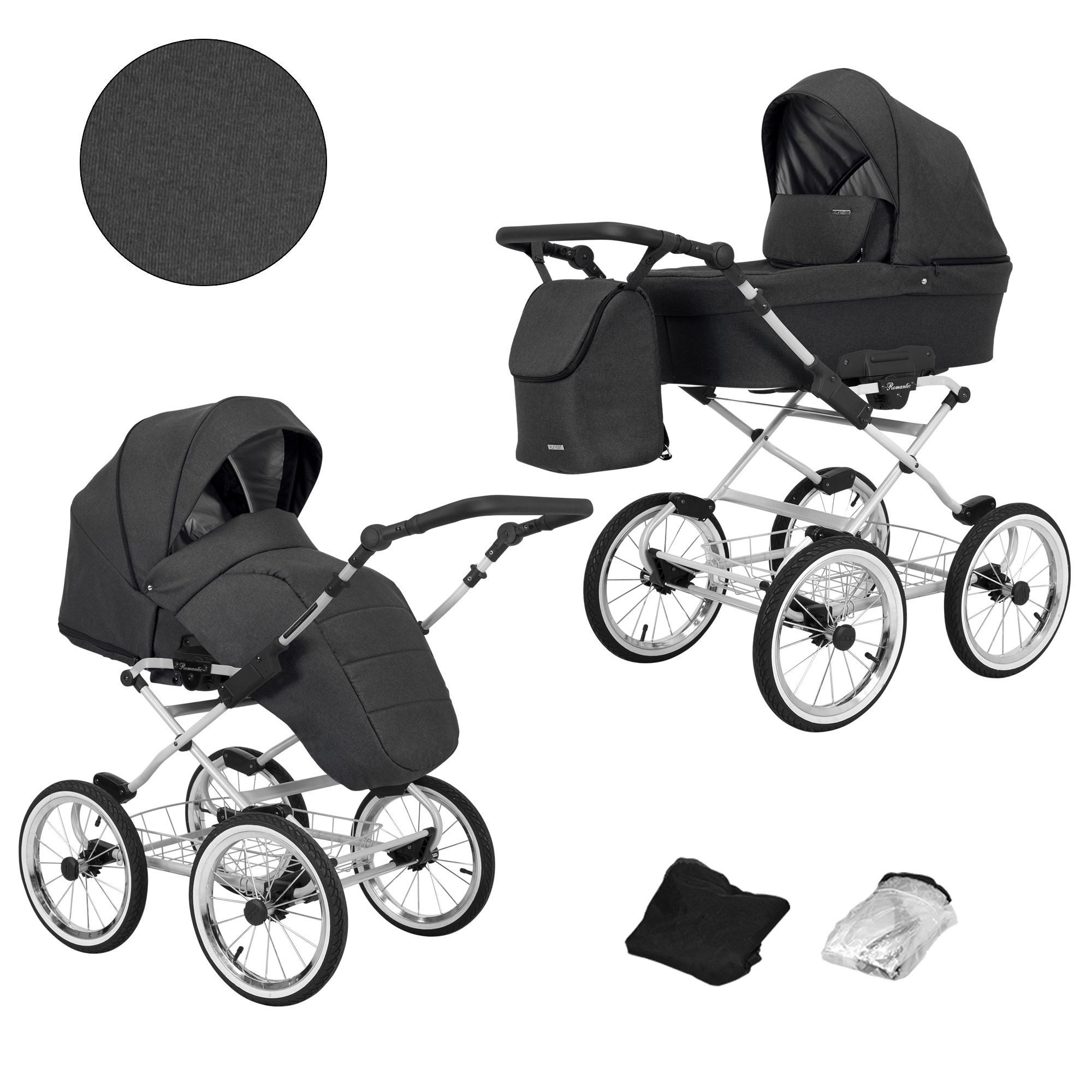 KUNERT Kombi-Kinderwagen Romantic 2 in1 Kinderwagen mit AIR Wheels und grauem Rahmen, 3-in-1-Kit, stabiler Stahlrahmen, große aufblasbare Räder