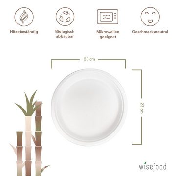 wisefood Einwegteller Zuckerrohr Teller - 23 cm (rund, weiß) Bagasse, (50 St)