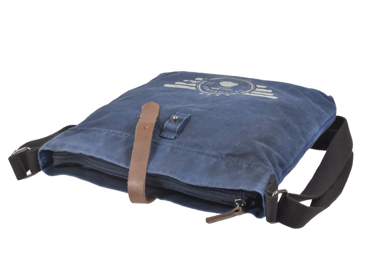 Blue used mit Schultertasche, Look Greenburry Edition, Umhängetasche Aviator 33x33cm Canvas Messenger Lederbesatz,