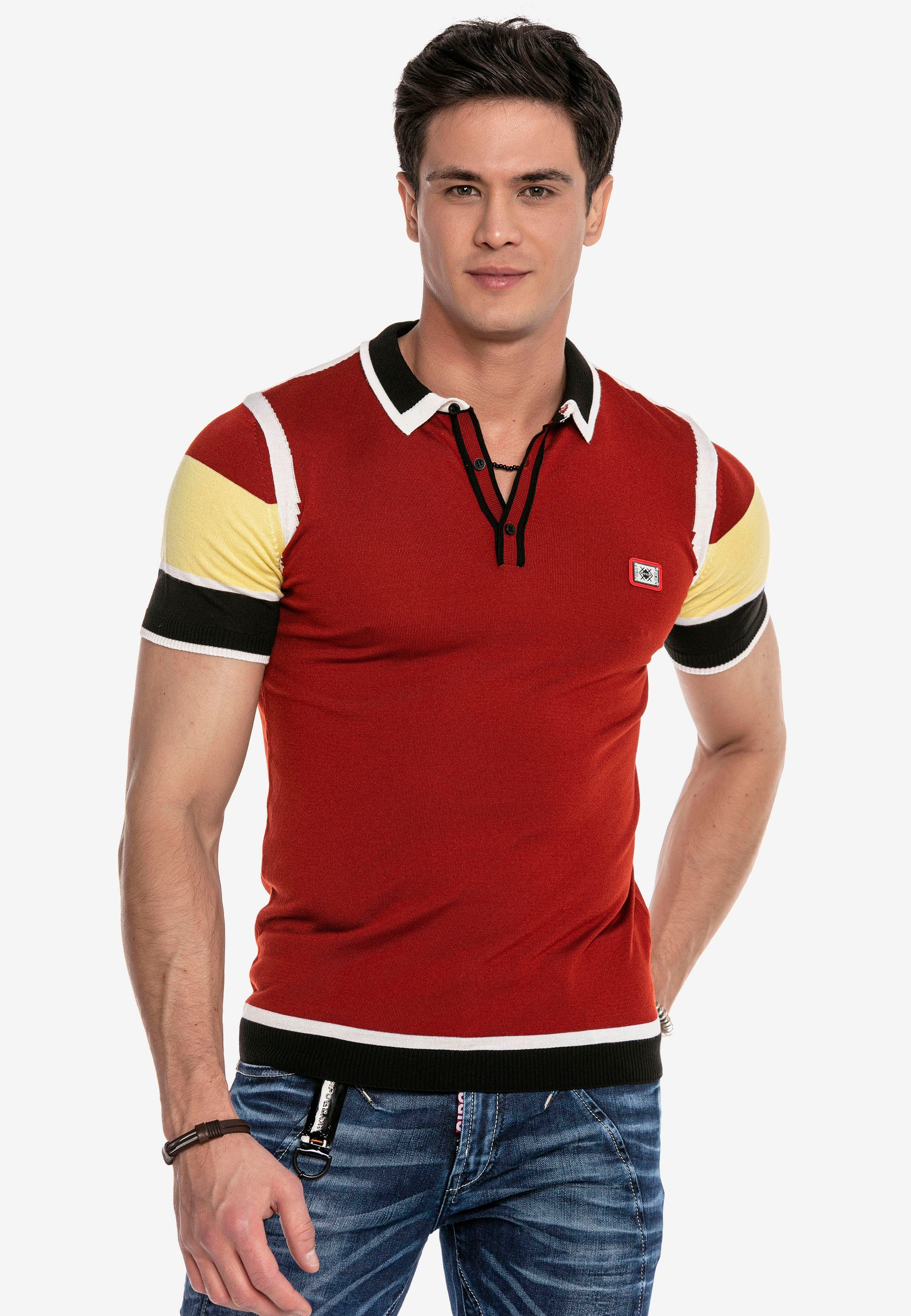 Strickdesign Cipo rot modernen Poloshirt & im Baxx