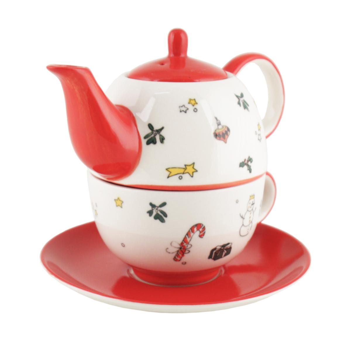 Mila Teekanne Mila Keramik Tee-Set Tea for One Frohes Fest, 0,4 l, (Set, Tee-Set)