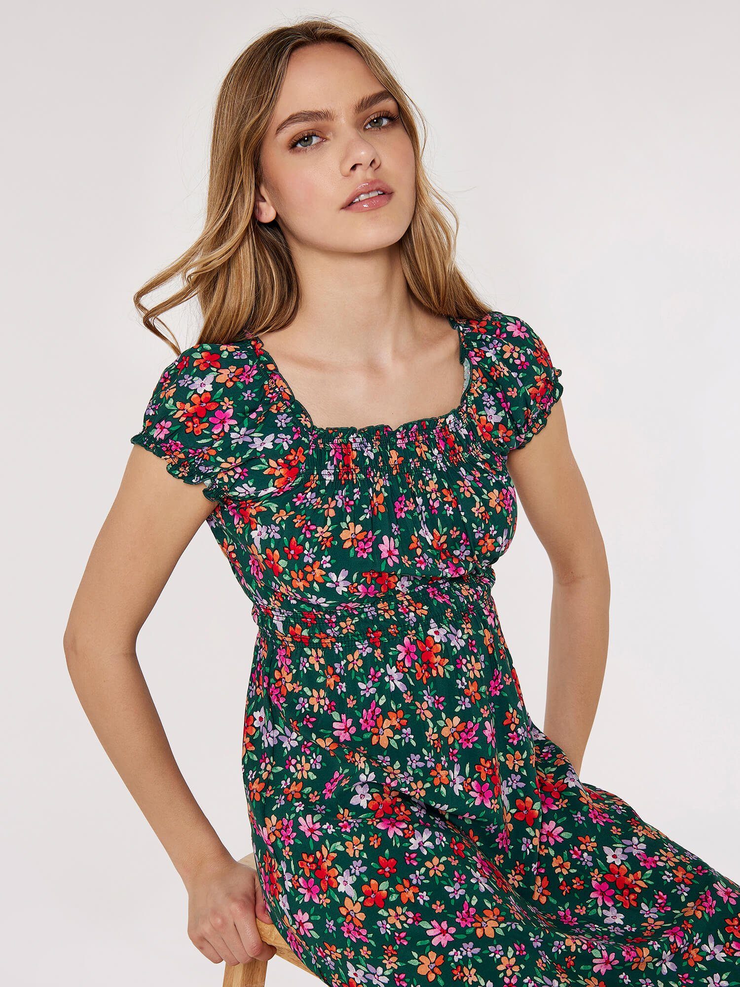 Apricot Druckkleid Milkmaid Ditsy Midi Dress, günstig online kaufen