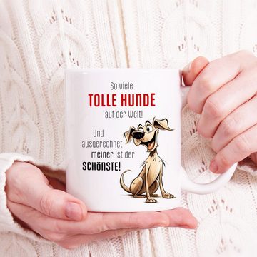 Cadouri Tasse TOLLE HUNDE Kaffeetasse mit Spruch - für Hundefreunde, Keramik, mit Hundespruch, beidseitig bedruckt, handgefertigt, Geschenk, 330 ml