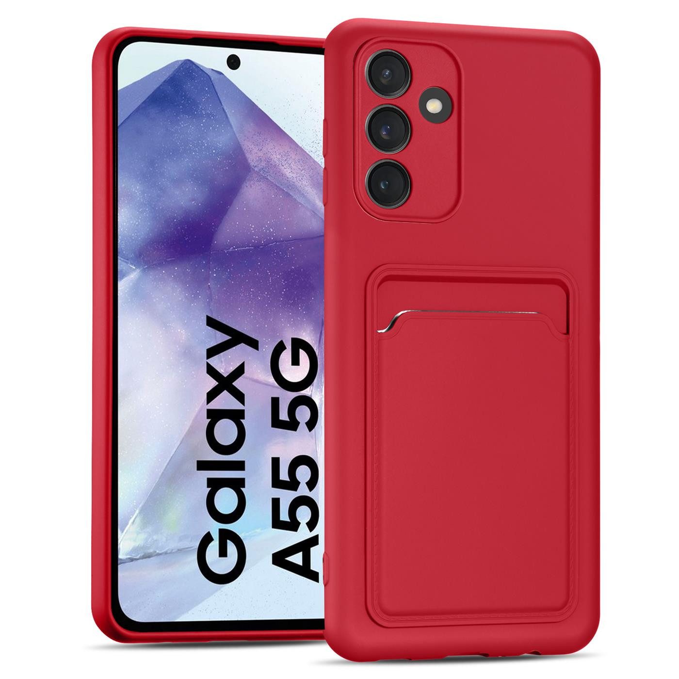 CoolGadget Handyhülle Schutzhülle mit Kartenfach für Samsung Galaxy A55 5G 6,6 Zoll, Silikon Case Slim TPU Cover Tasche mit Aufbewahrung EC Karte Ausweis