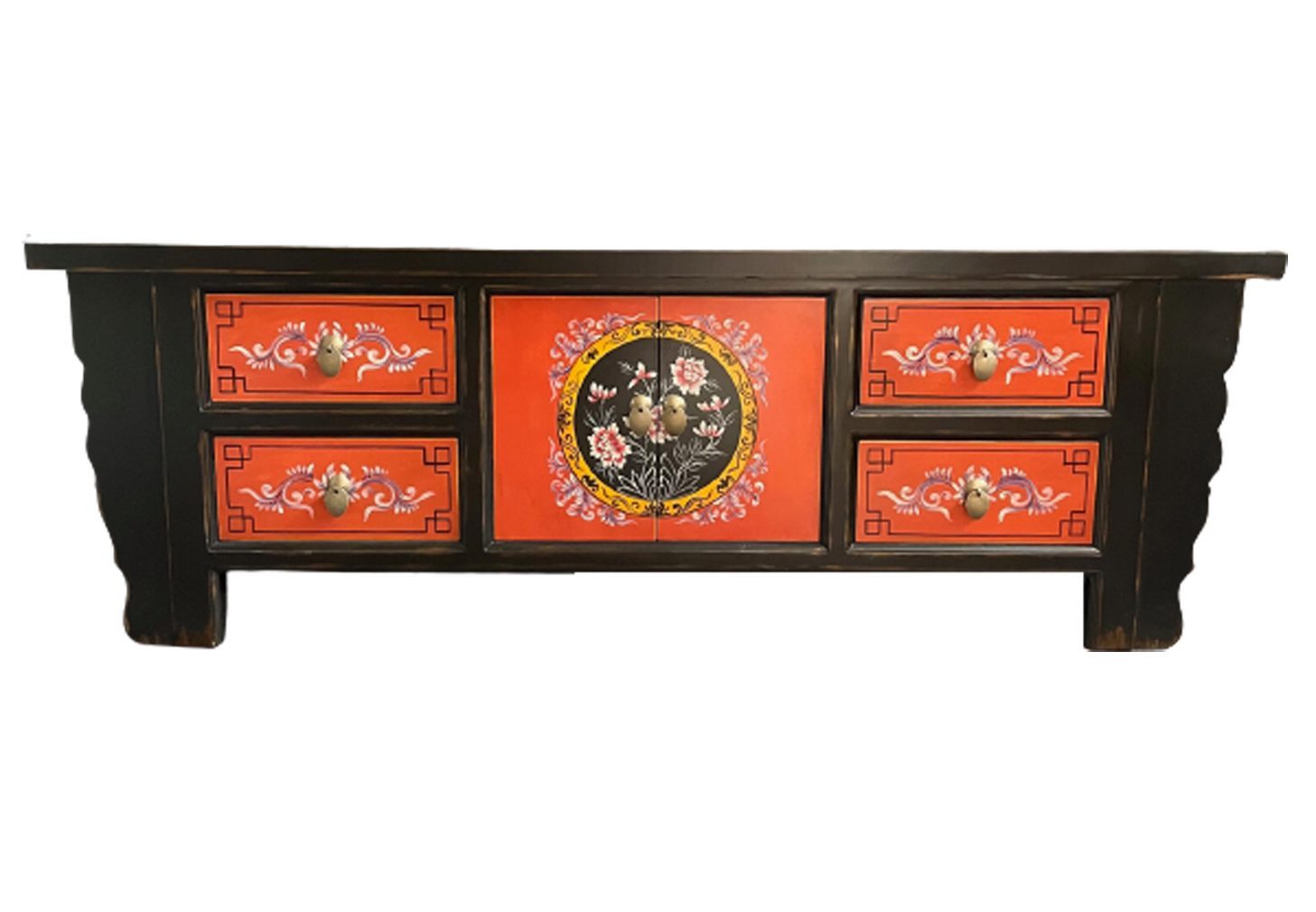 OPIUM OUTLET Kommode Asiatische Möbel Chinesischer Schrank Orientalisches TV Lowboard (Vintage Landhaus-Stil, Asia Sideboard komplett montiert), Breite x Tiefe x Höhe: 177 cm x 45 cm x 60 cm