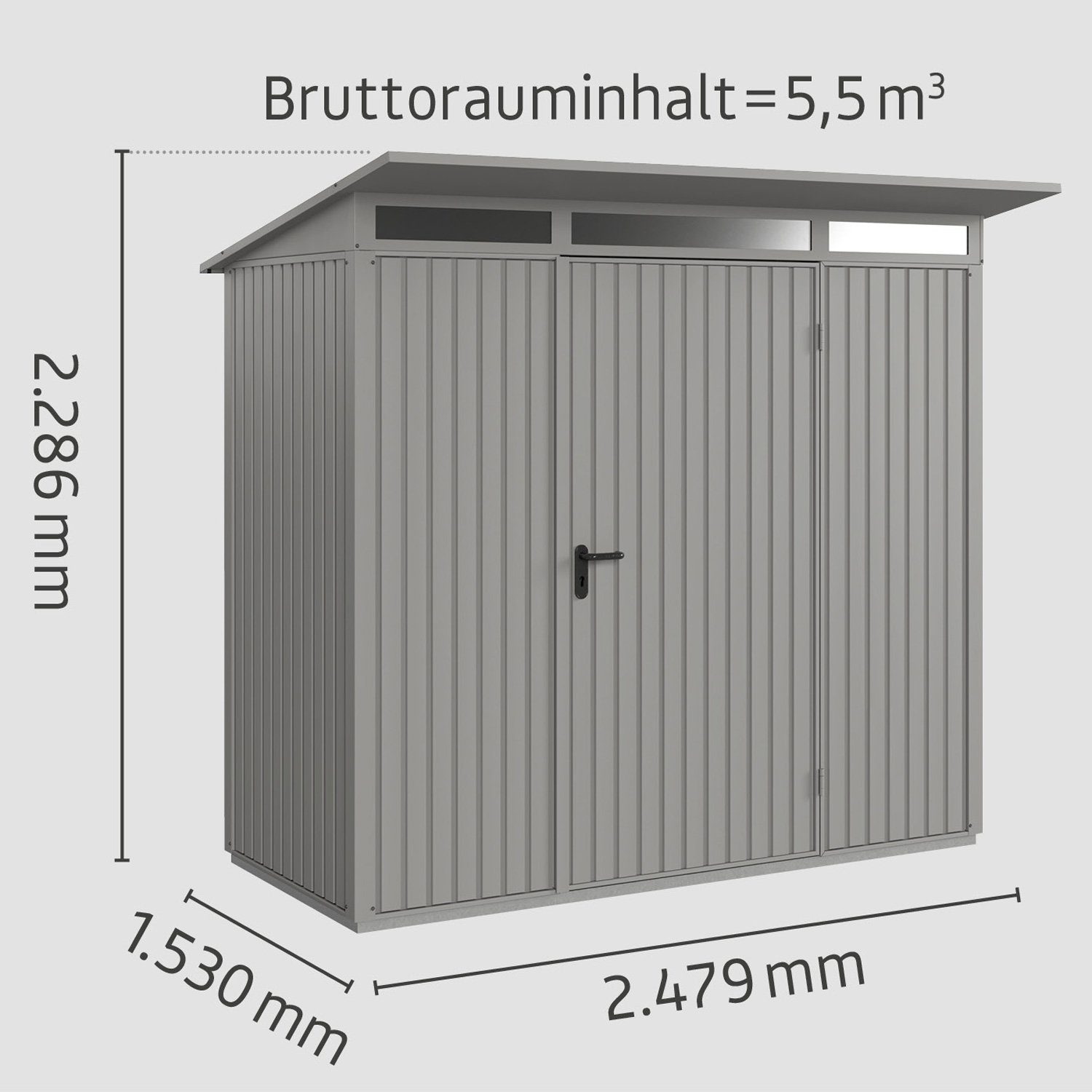 1-flüglige Tür Hörmann Metall-Gerätehaus Typ 1, graualuminium Gerätehaus Trend Ecostar mit Pultdach