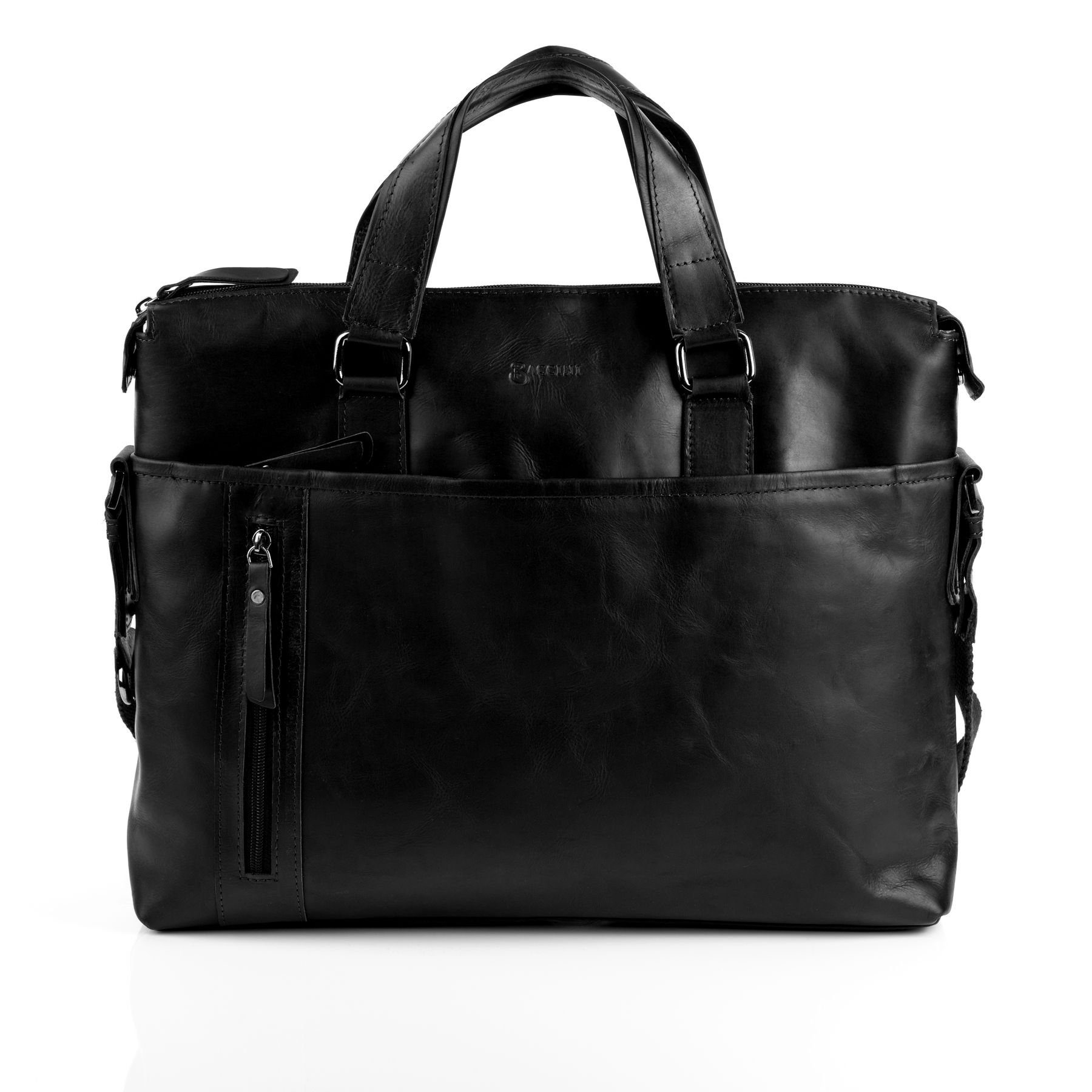 Echtleder Businesstasche Aktentasche Herren Laptoptasche Zoll, schwarz Leder LEANDRO, Unisex Damen BACCINI 15,4 Laptoptasche