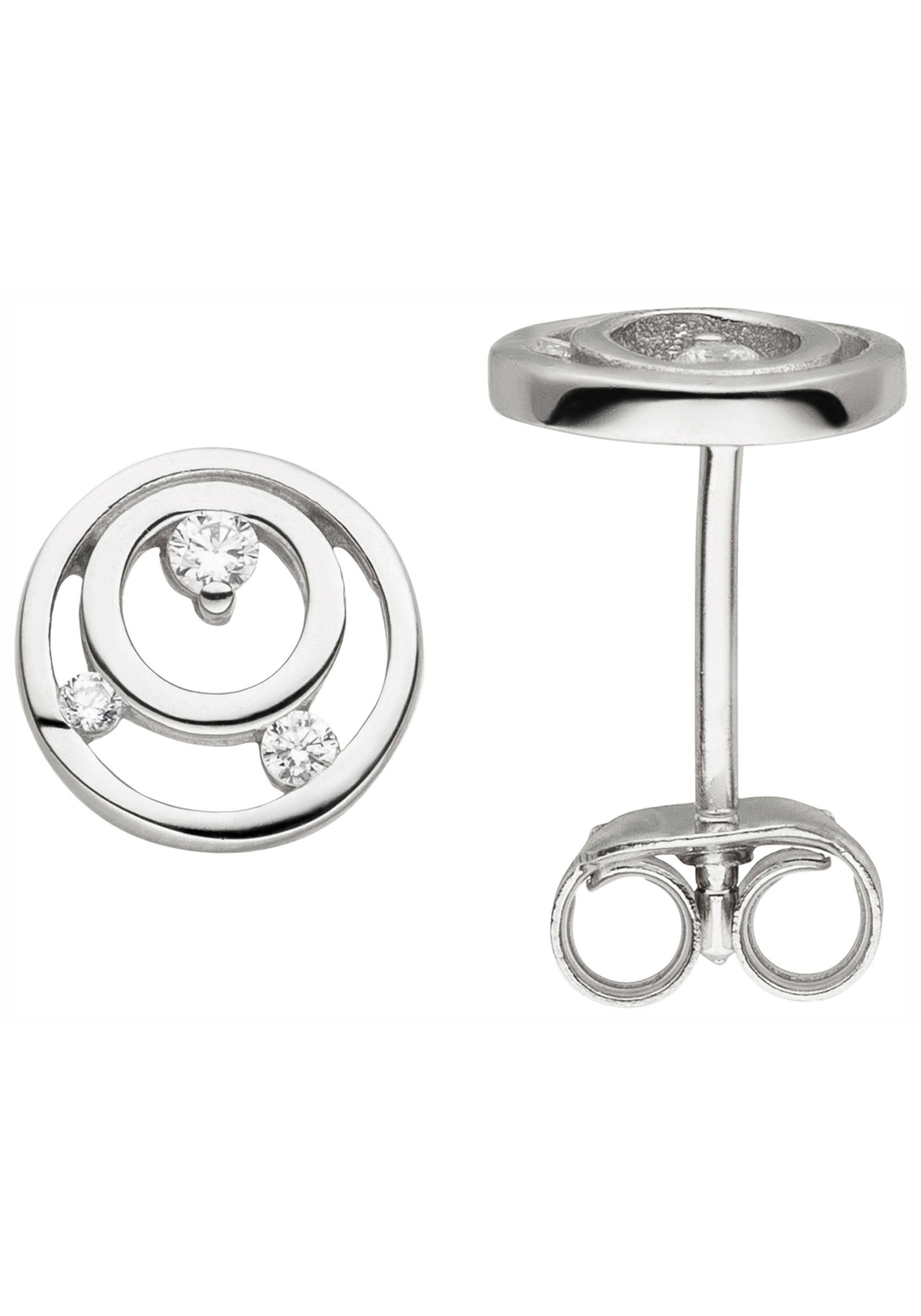 JOBO Paar Ohrstecker, 925 Silber mit 6 Zirkonia