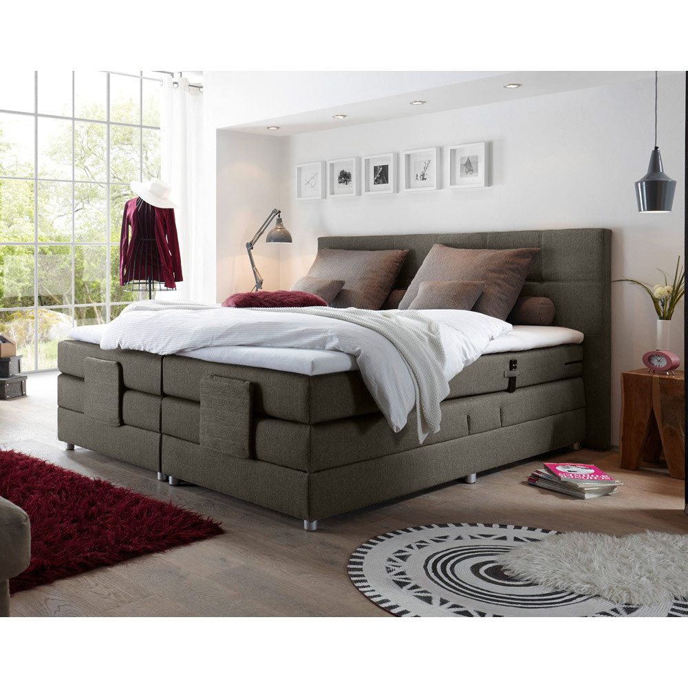Lomadox Boxspringbett MANAUS-09, 180x200cm, H2-H3, elektrisch verstellbar, in stone, Komfort Topper