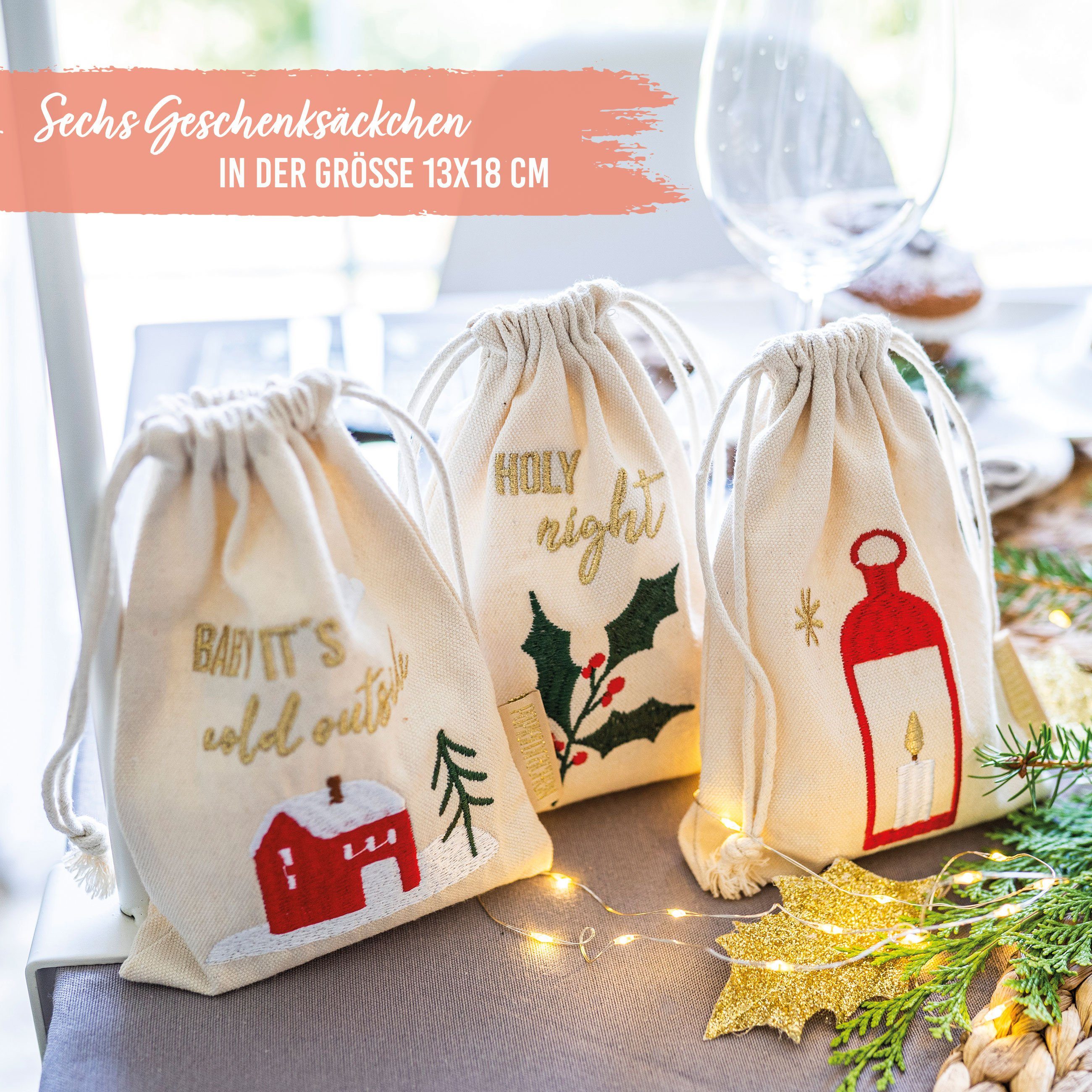 PAPIERDRACHEN Geschenkpapier 6 Geschenksäckchen zu Weihnachten - Geschenke nachhaltig einpacken
