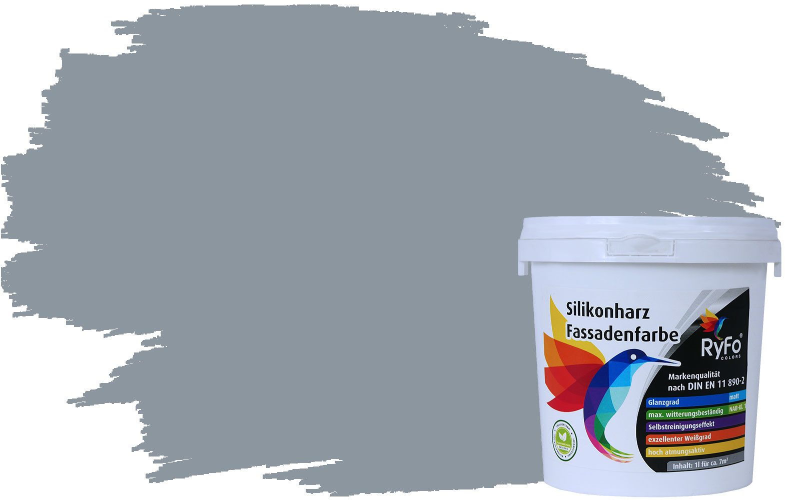 RyFo Colors Fassadenfarbe Silikonharz Fassadenfarbe Grautöne, 1 L ca. 6 m², Wasserabweisend, diffusionsfähig, schützt vor Schmutz, Algen, Pilzen