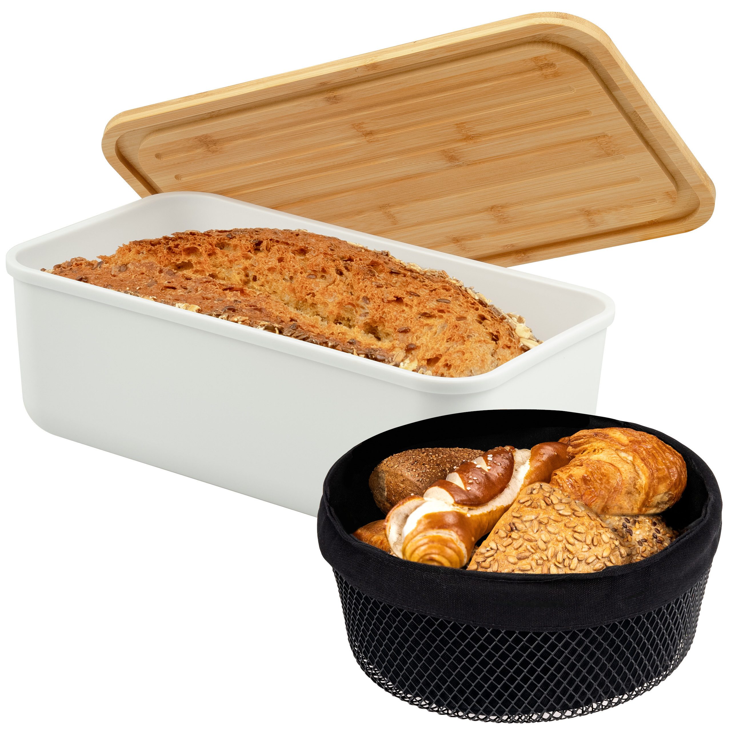 eluno Brotkasten 2tlg. Brotaufbewahrungs-Set (Kunststoff/Metall, weiß)