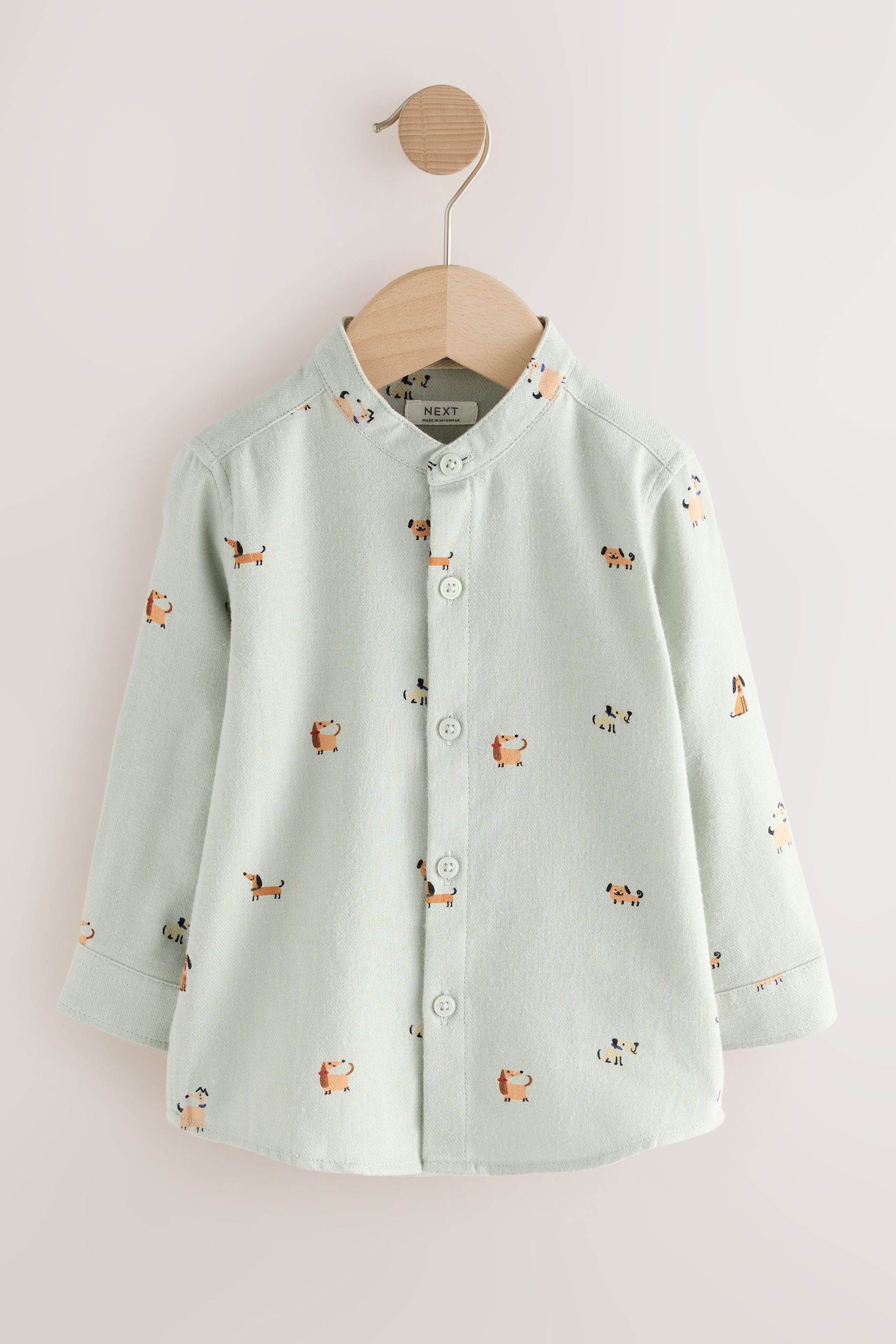 Next Langarmhemd Langarmshirt mit Stehkragen und Figurenmuster (1-tlg)