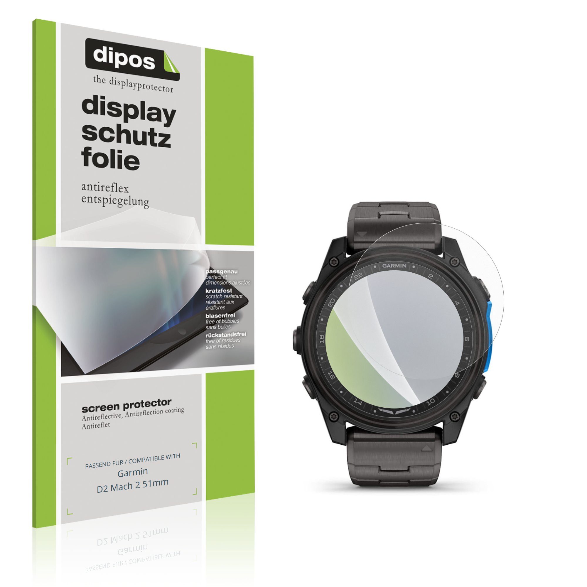 dipos Displayschutzfolie Schutzfolie für Garmin D2 Mach 2 51mm, 6 Stück, Displayschutz Schutz Folie Made in Germany