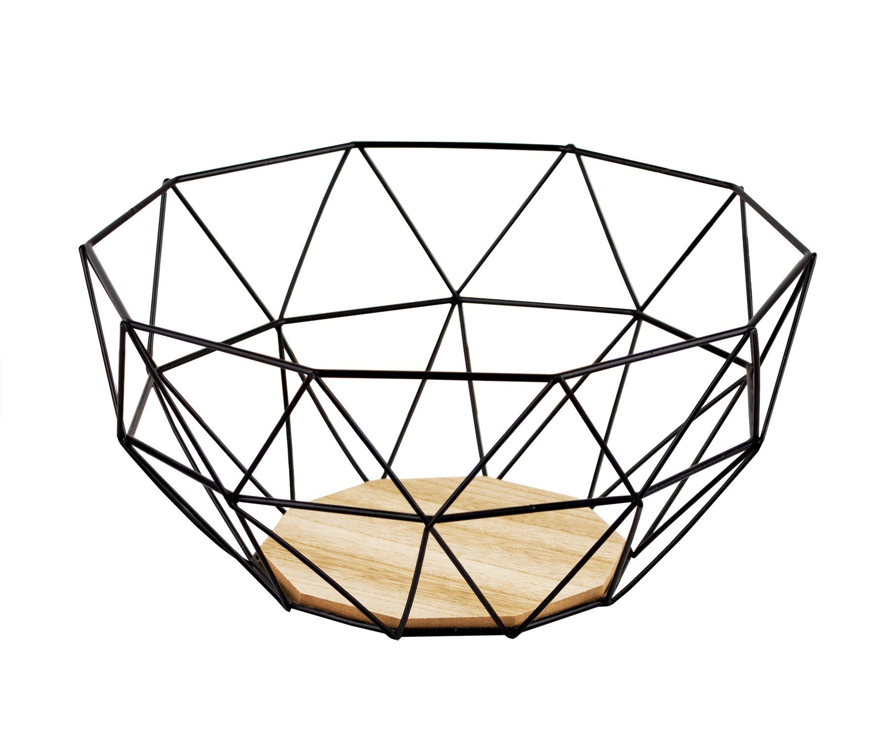 Kapimex Obstschale Obstkorb Ø 24 cm aus schwarzem Metall mi, Metall / Holz