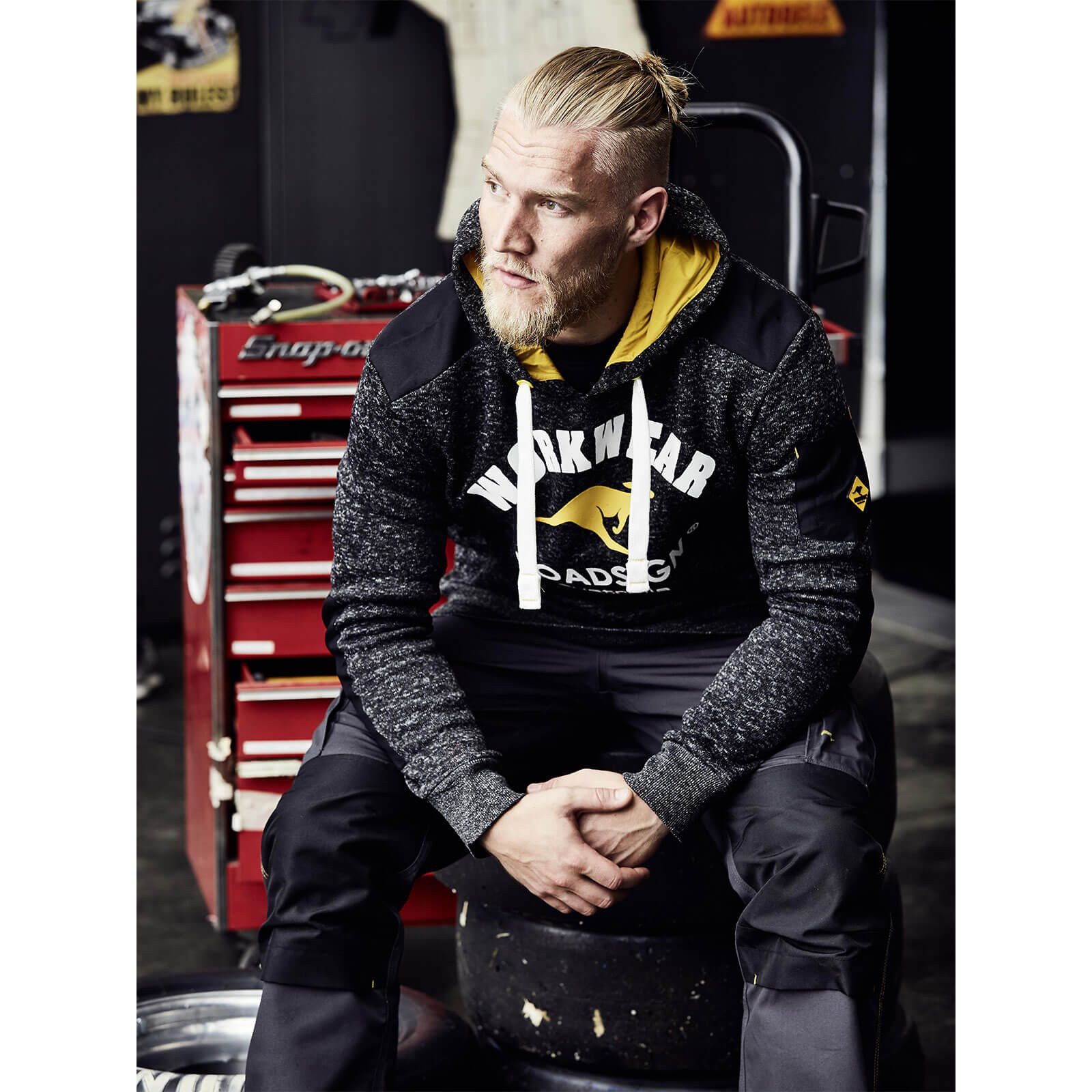 ROADSIGN australia Kapuzenpullover Herren Strickfleecehoody mit Frontprint - Pullover mit Kängurutaschen