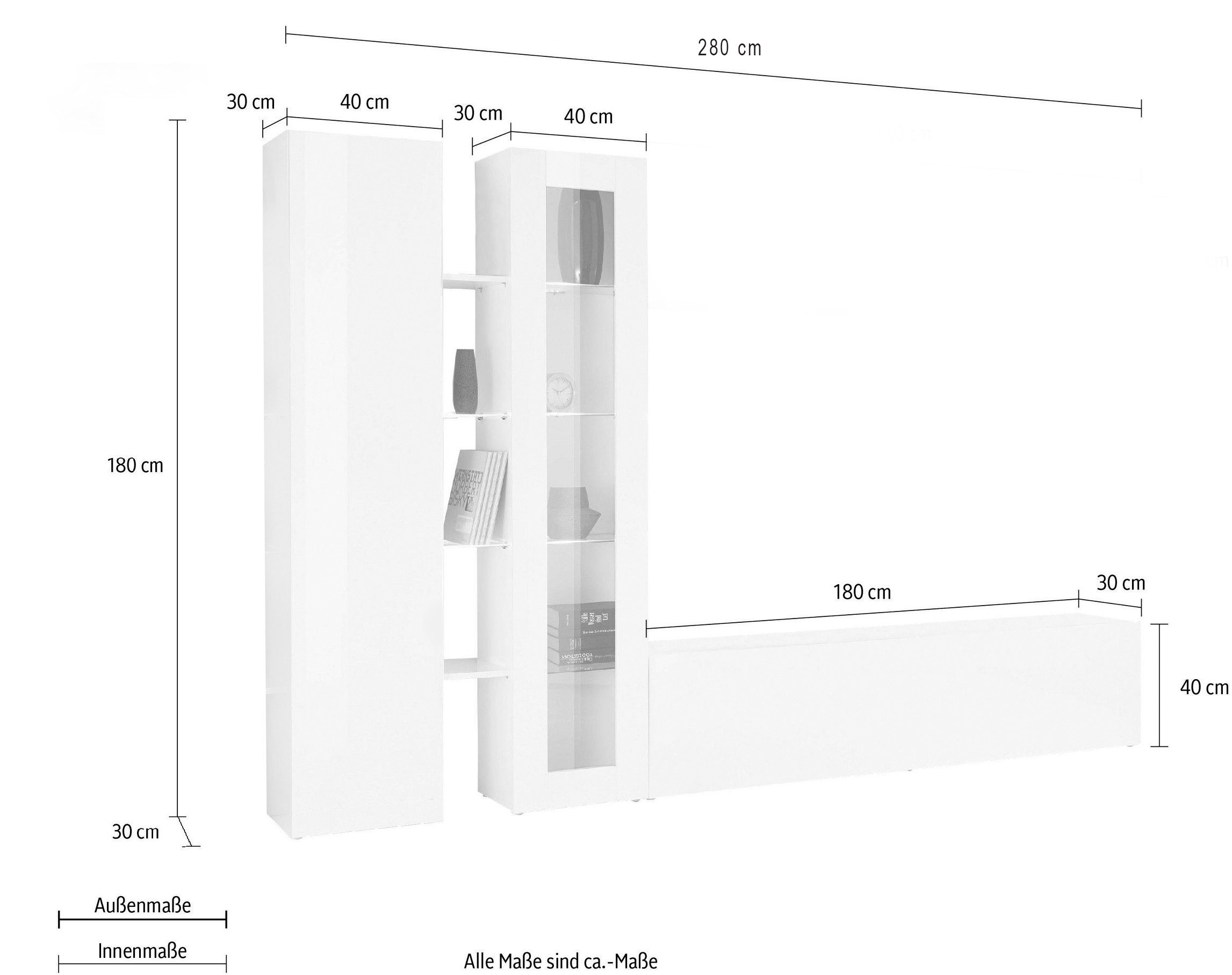Web Furniture Wohnwand (4-teilig) in Anthrazit matt - 280x180x30 (BxHxT), (4-teilig)