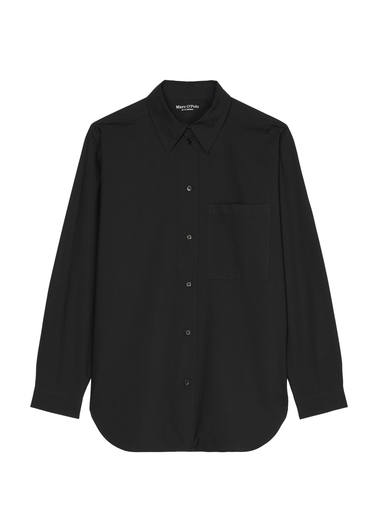 sleeve, kent Blouse, pocket, einer Marc aufgesetzten patched black mit collar, long O'Polo solid Hemdbluse Brusttasche
