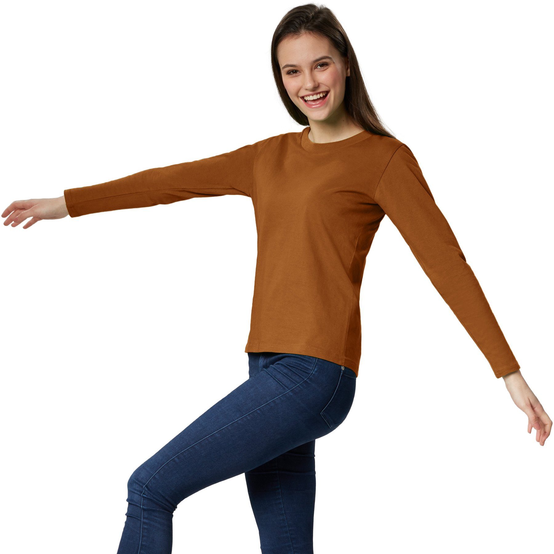 dressforfun Langarmshirt Langarmtop, Für viele Outfits & Auftritte, Rundhals mit (Ärmelshirt, Konfektionsgröße XXL in braun) Einfarbiges Langarm-Shirt für Frauen, Fester Stoff, hoher Tragekomfort