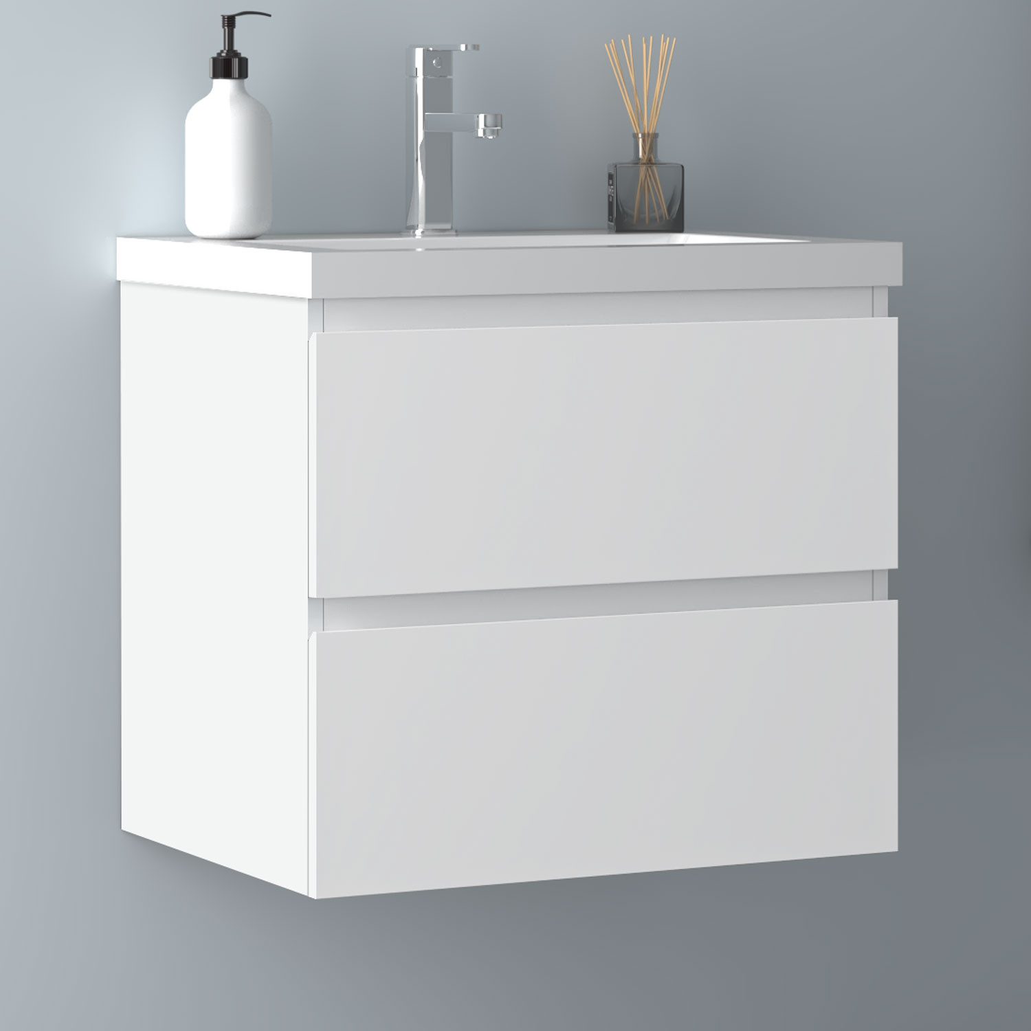 Aica Sanitär Waschtisch Badmöbel Waschtisch Badschrank mit Waschbecken Weiß günstig online kaufen