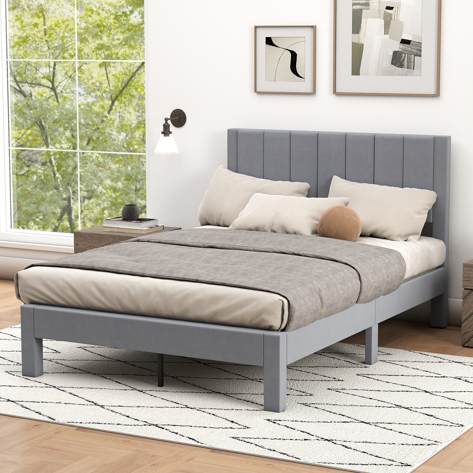 COSTWAY Polsterbett (1-tlg), Bettgestell, Doppelbett, für 140x200 cm Matratze
