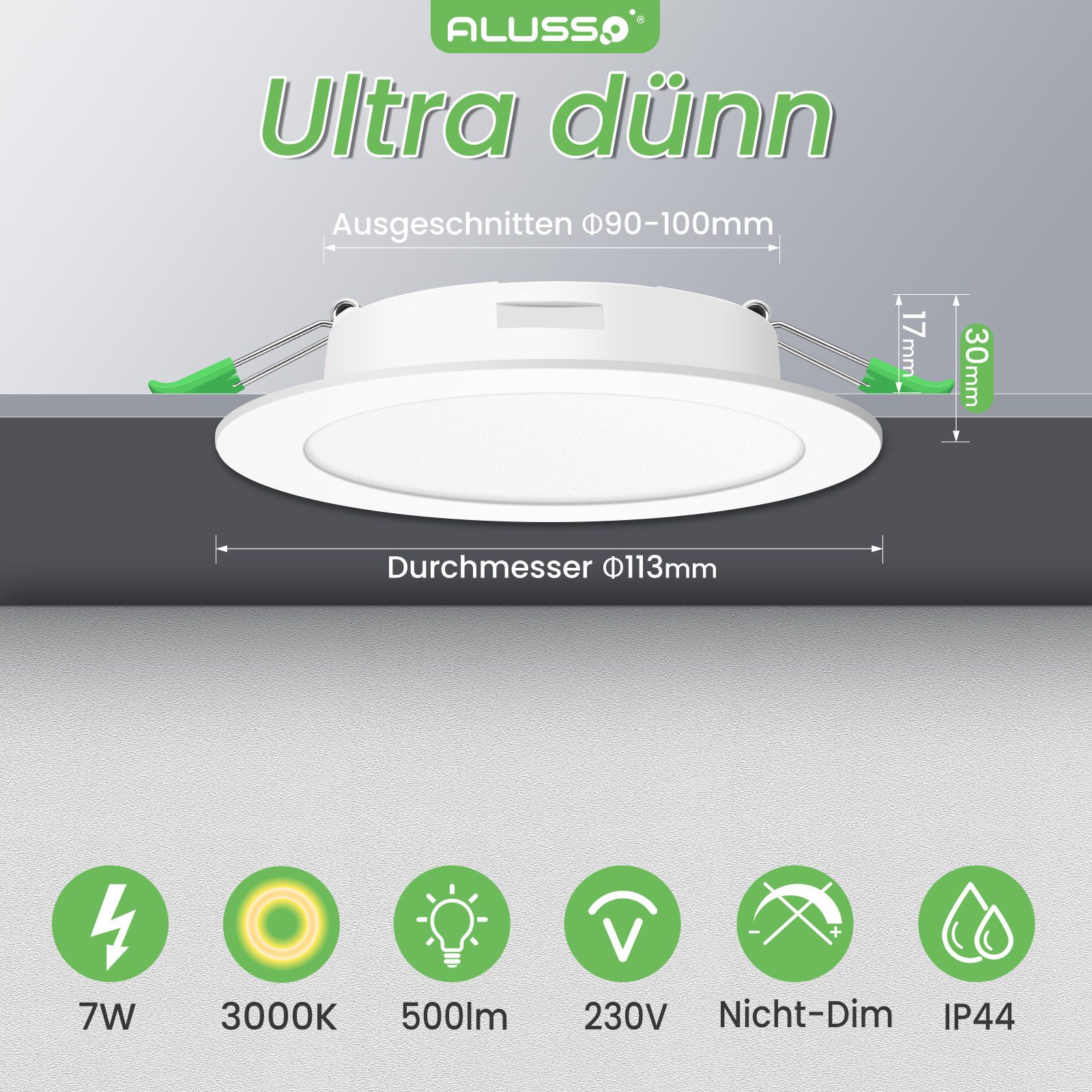 ALUSSO LED Einbaustrahler 6er-Set, IP44 Ultraflacher Deckenstrahler für Bad günstig online kaufen