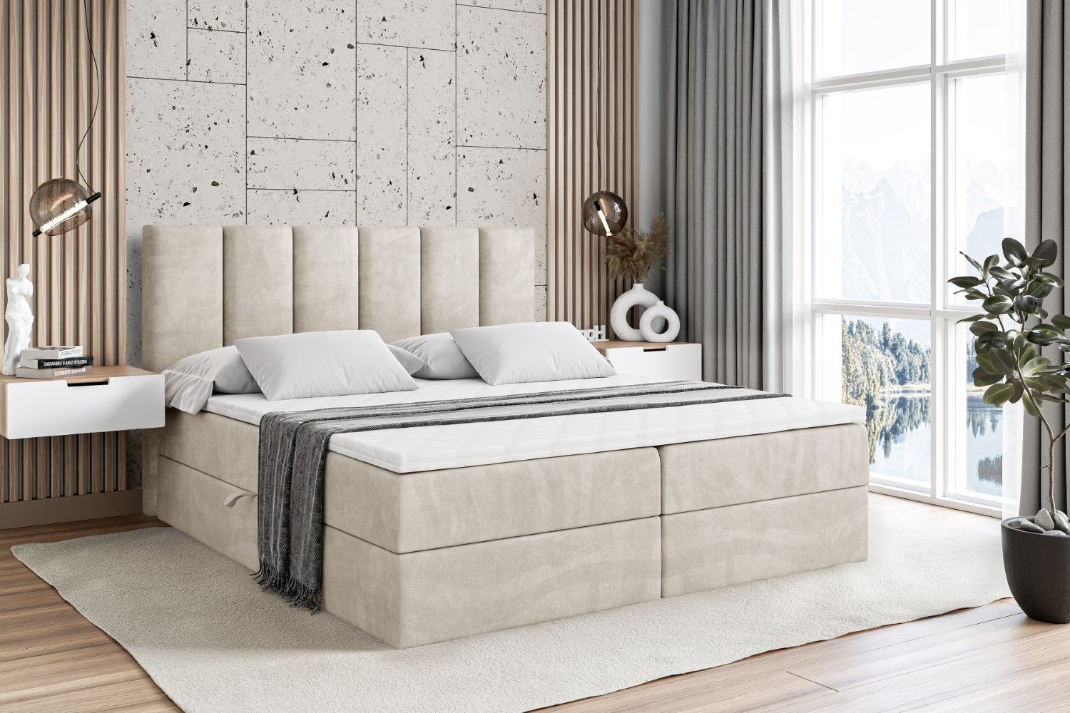 ALTDECOR Boxspringbett BOXI1 (Multipocket-Matratze H4, H3 Matratze Bonellfederung, Topper, Kopfteil)