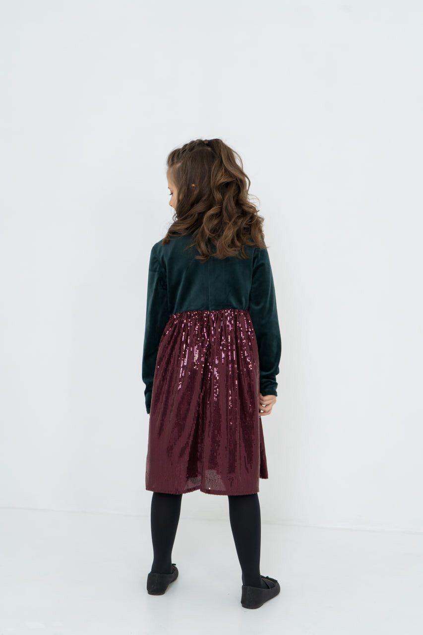 LEMONI Babydollkleid Festliches Velourskleid mit Pailletten-Rock für Mädchen mit Pailletten-Rock