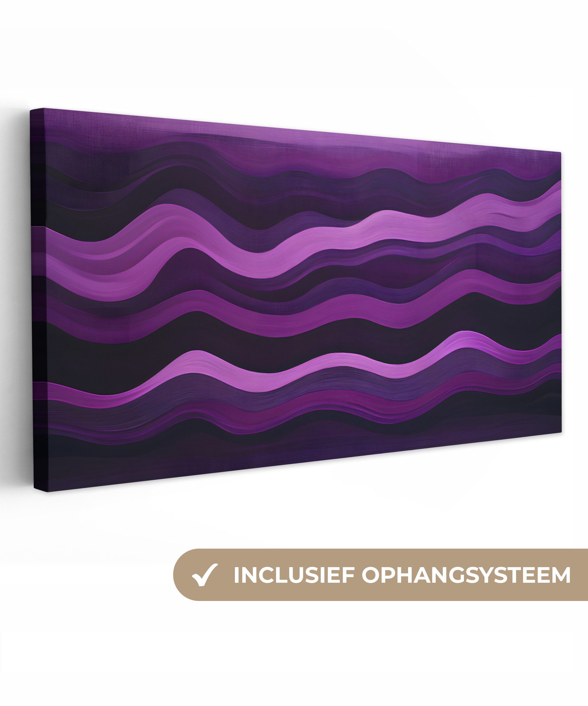 OneMillionCanvasses® Leinwandbild Panorama Linien - Wellen - Lila - Abstrakt, Fotodruck (1 St), Wandbild, Deko Schlafzimmer Wohnzimmer Flur 40x20 cm